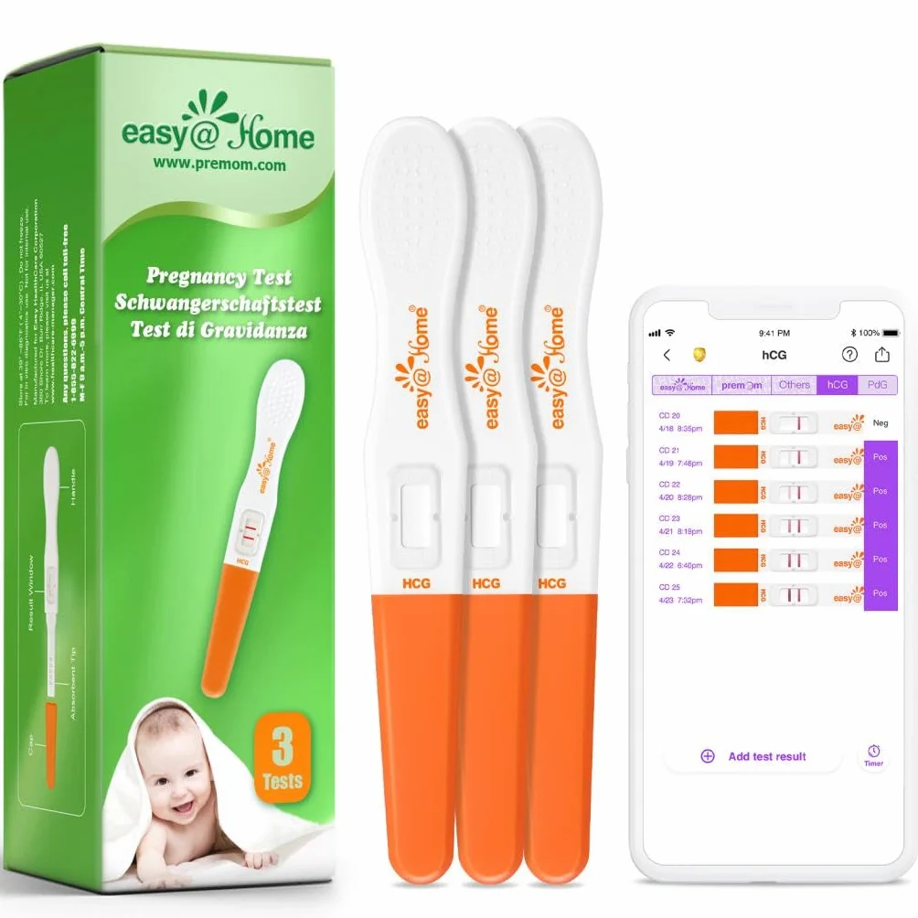 Pałeczki testowe HCG do wczesnego wykrywania: Testy ciążowe Easy@Home 3 HCG 10mIU/mL Dokładne wyniki z francuską inteligentną aplikacją Premom Fertility Tracker | 3 HCG Midstreams