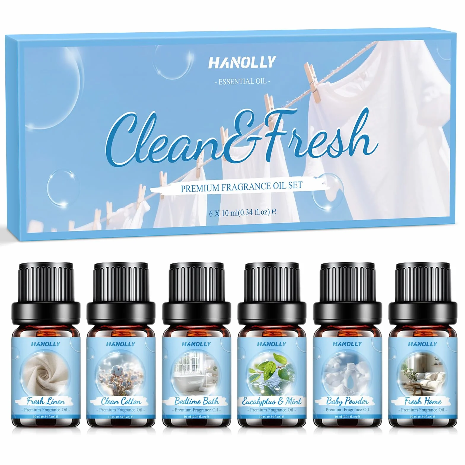 Hanolly Zestaw Olejków Eterycznych Do Prania 6 x 10 ml Naturalne Czyste Olejki Zapachowe
