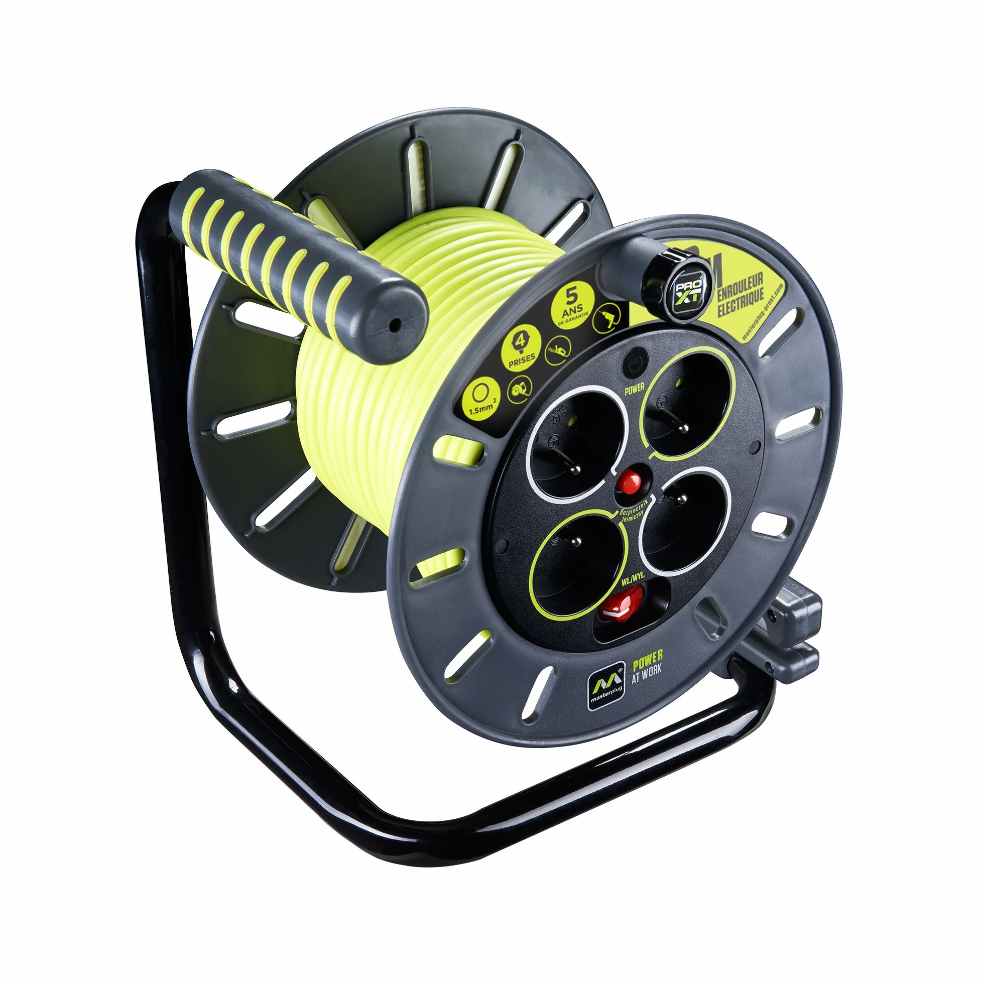 MasterPlug omf20164sl-px bęben kablowy, poczwórny, 3000 W, 230 V, czarny/zielony, 20 m