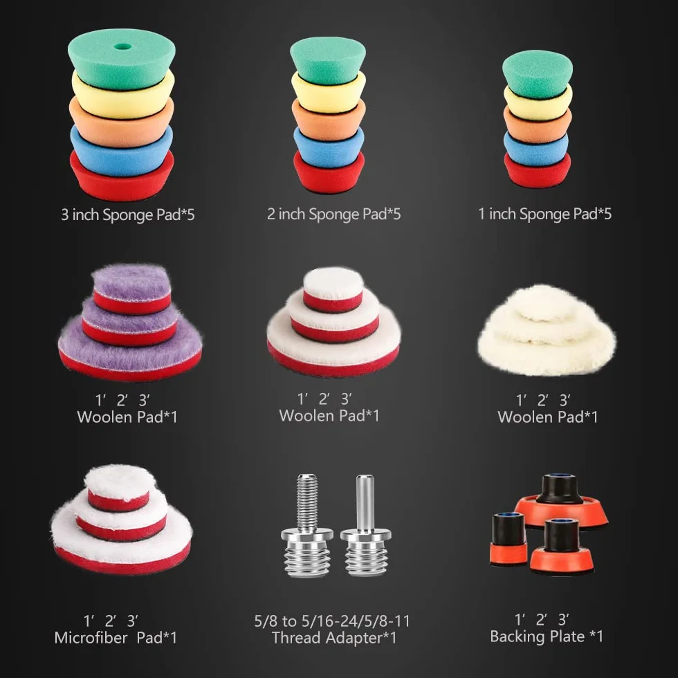 SPTA gąbka polerska 32-częściowa 25 mm 50 mm 80 mm M14 adapter do wiertarki