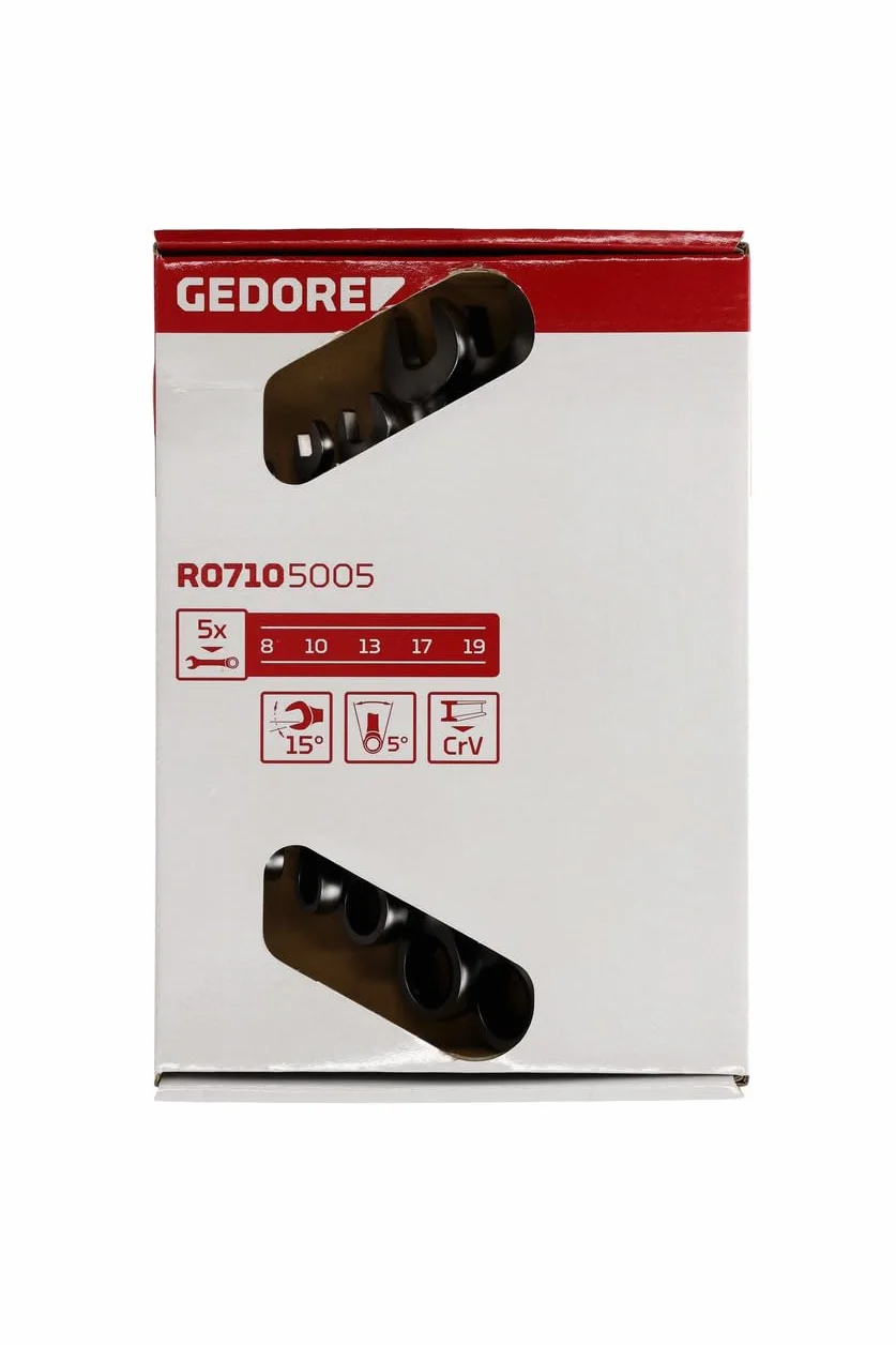 GEDORE Czerwony zestaw kluczy płasko-oczkowych z grzechotką, zestaw 5-częściowy, SW 8-19 mm, płaski, R07105005