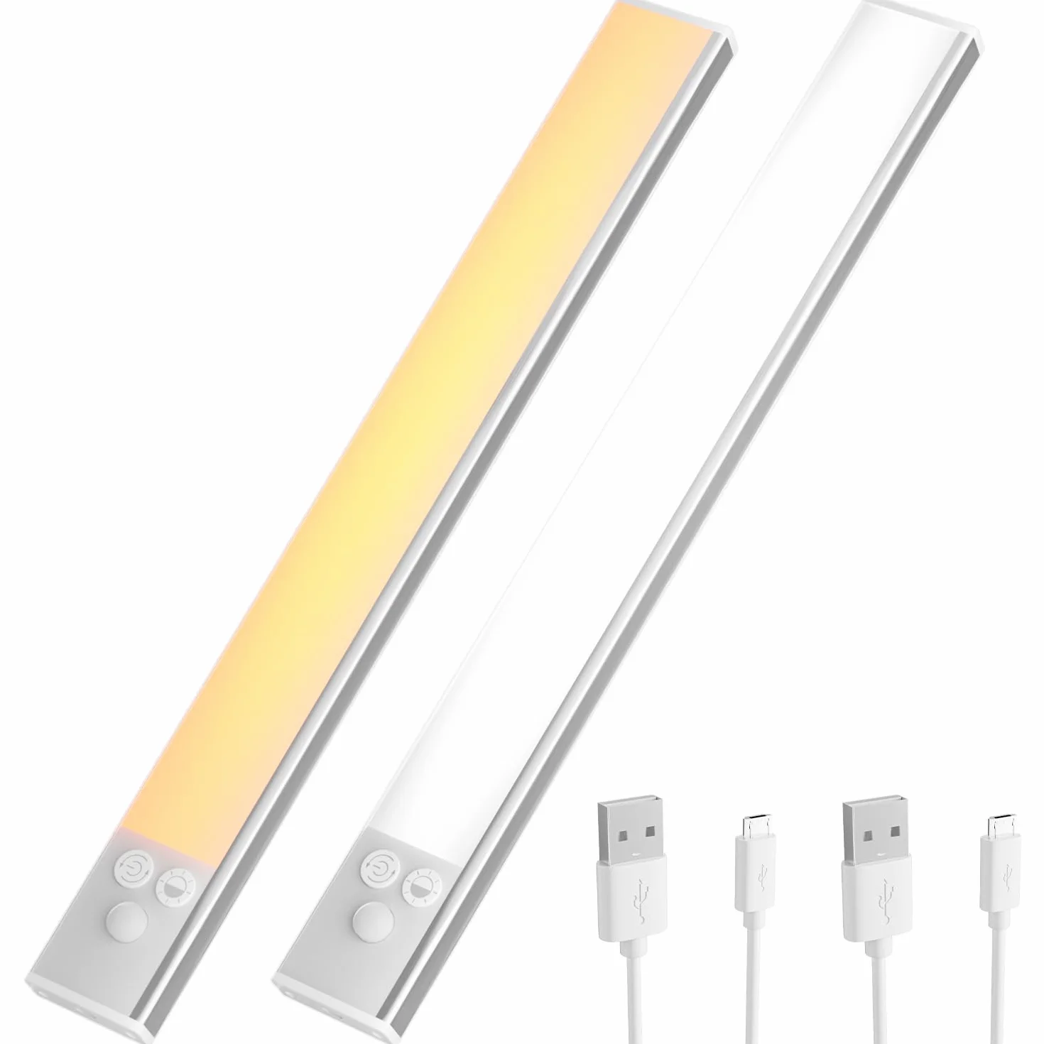 OUSFOT Oświetlenie Szafek 30 cm 2 sztuki, 3 Temperatury Barwowe, Regulowana Jasność, Czujnik Ruchu, ładowanie przez USB, nadaje się do szafek, gabinetów i schodów