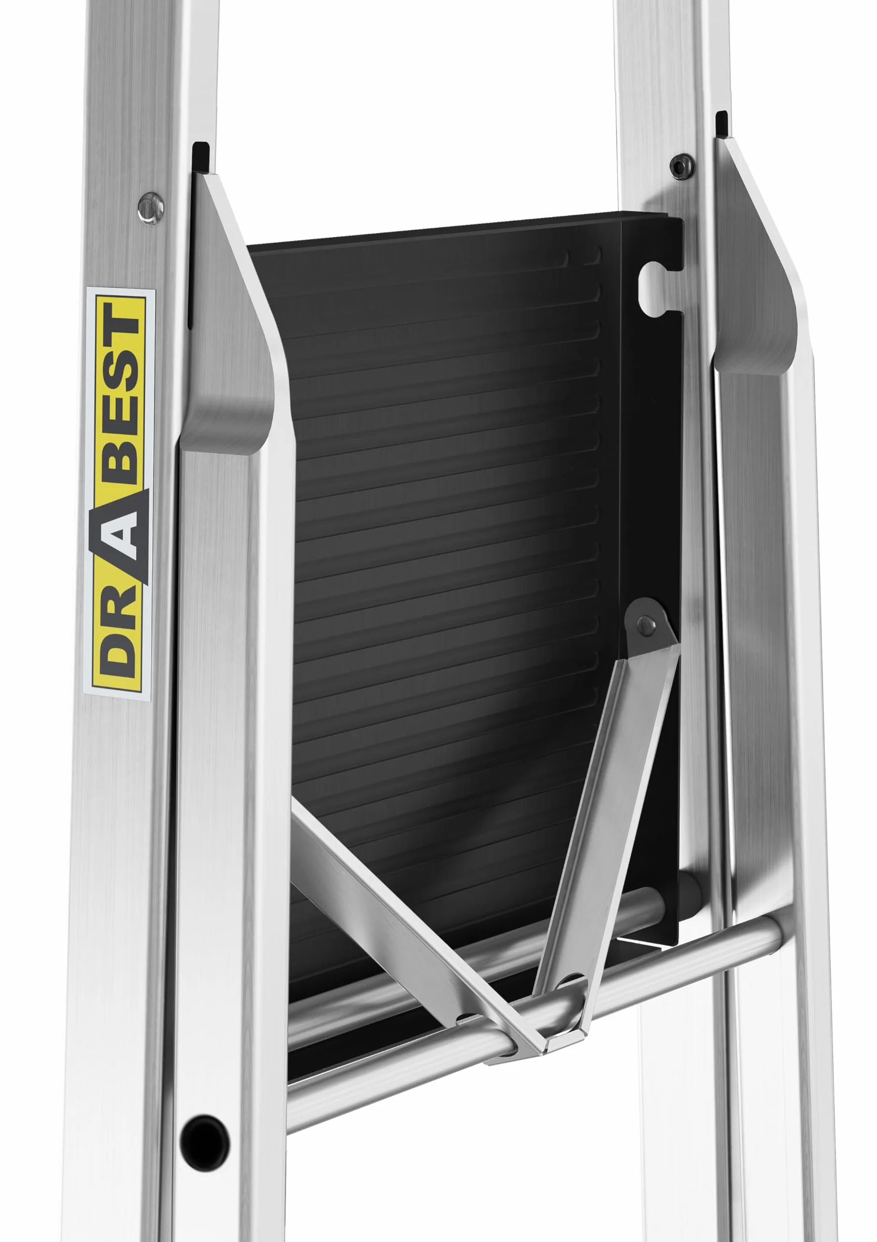 Drabest - PRO Drabina Domowa - 7 stopnie - Wysokość Robocza 3,40m - Drabina Składana Aluminiowa, z Praktyczną Półką, maks. 125 kg - z Platformą 25x26 cm, Antypoślizgowe stopki