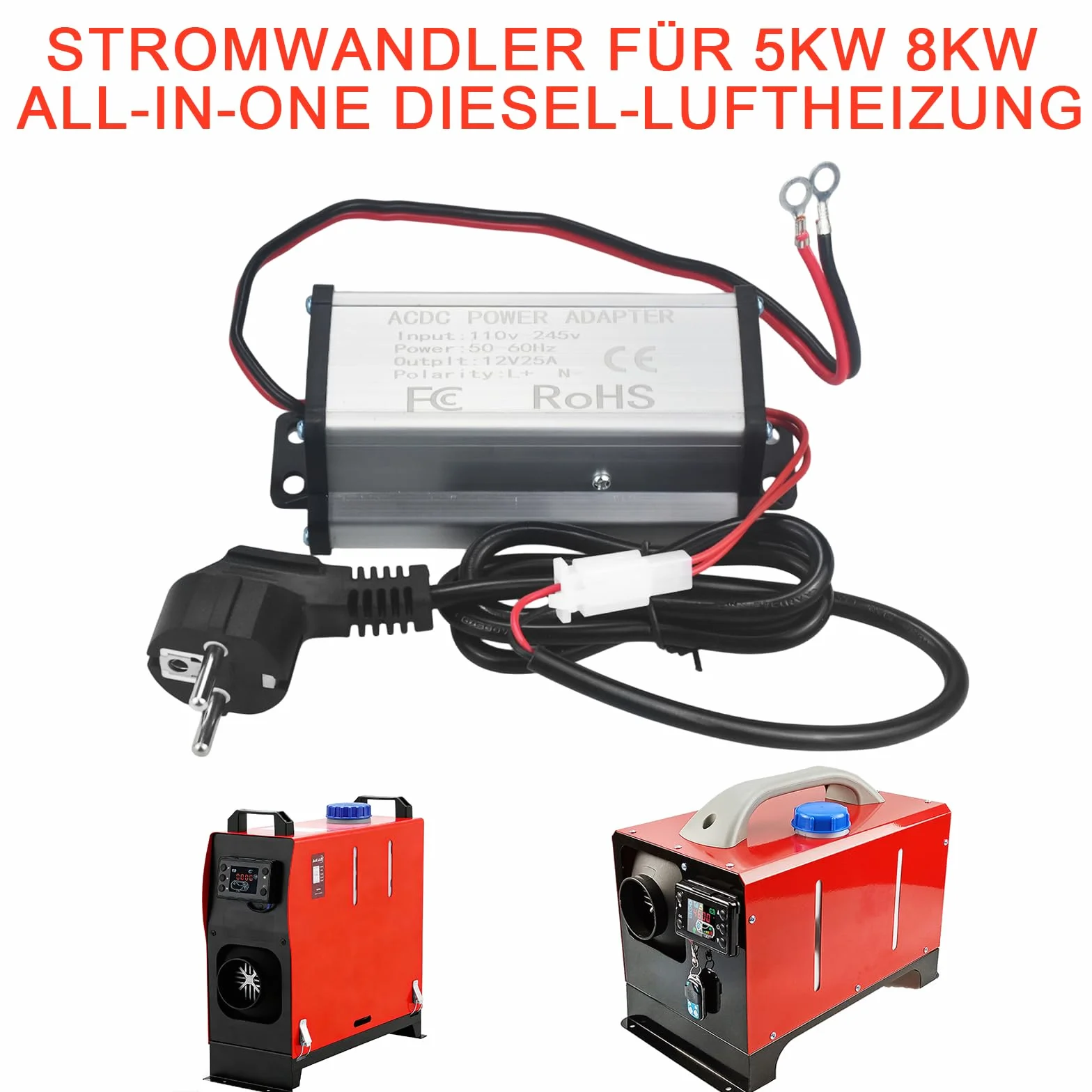 Przetwornica napięcia 230 V na 12 V, adapter zasilający, transformator do ogrzewania powietrza 5 kW 8 kW All-in-One, przekładnik prądu AC 230 V na DC 12 V do przyczep kempingowych, przyczep