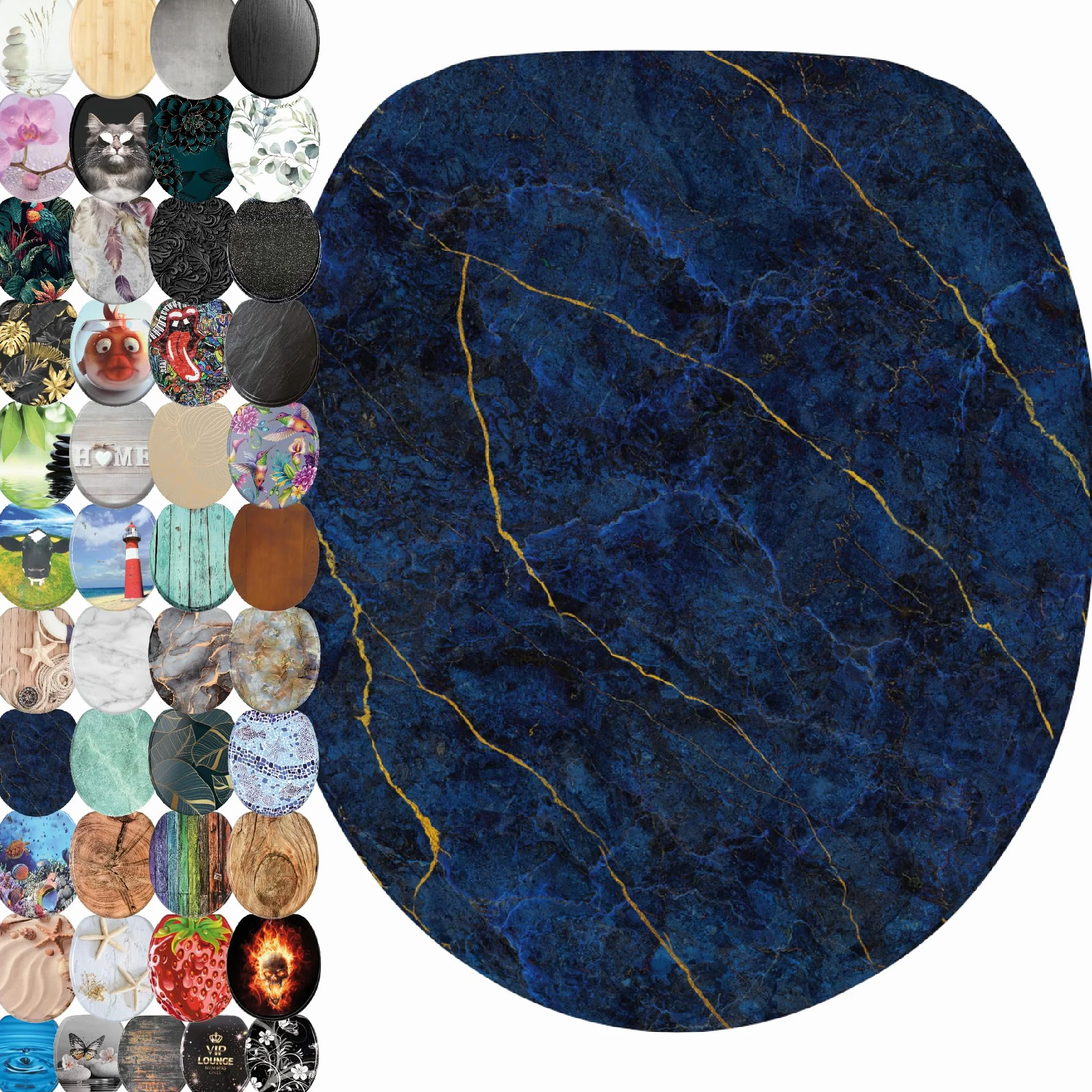 Sanilo Deska sedesowa wolnoopadająca, wiele pięknych desek sedesowych do wyboru, wysoka jakość i stabilna jakość z drewna (marmur, ciemnoniebieski)