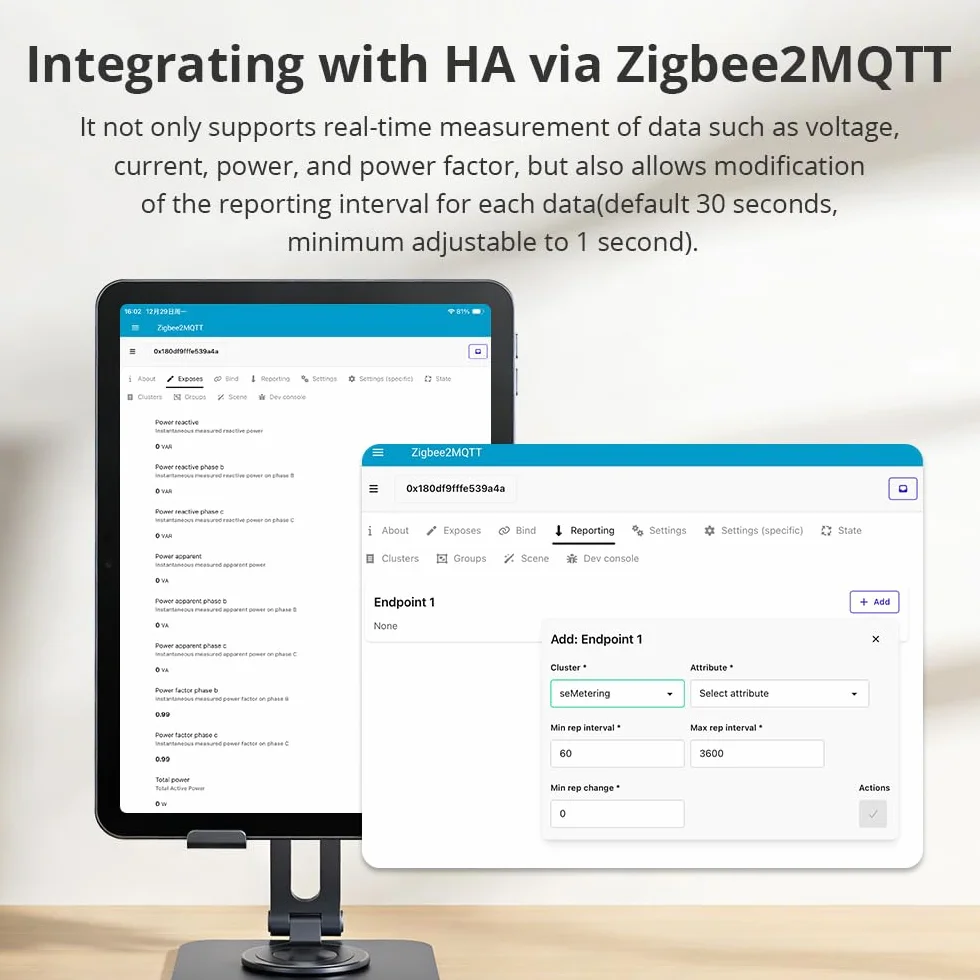 Zigbee 3.0 inteligentny miernik energii 63A 3-fazowy - monitor zasilania w czasie rzeczywistym, kompatybilny z Home Assistant i Zigbee2MQTT