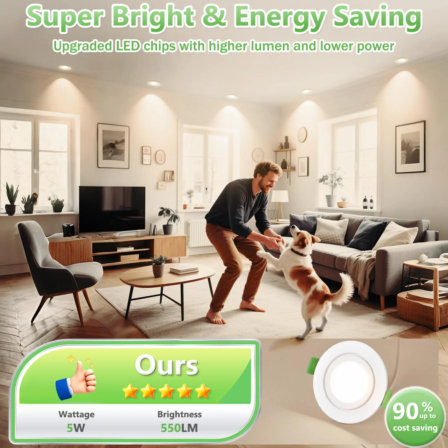 YindaLux Reflektor LED do zabudowy, 230 V, możliwość ściemniania, 5 W, reflektory sufitowe, 4000 K, płaskie, ultra cienkie, IP65, oświetlenie sufitowe, 68 mm, wymiary otworów, do łazienki, kuchni