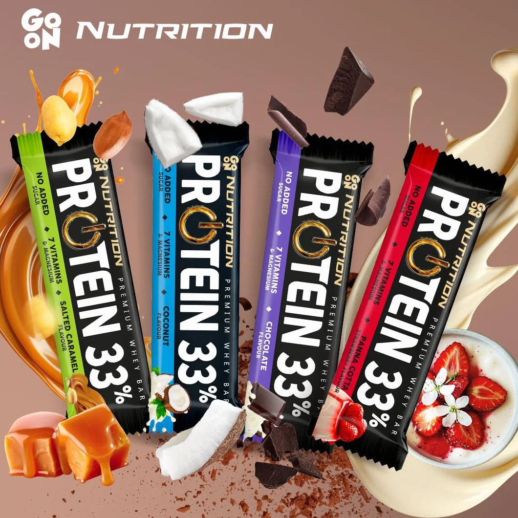 GoOn NUTRITION - Baton proteinowy czekoladowy 25x50 g, bez cukru 33%, batony proteinowe, przekąski sportowe, wysoka zawartość błonnika i magnezu