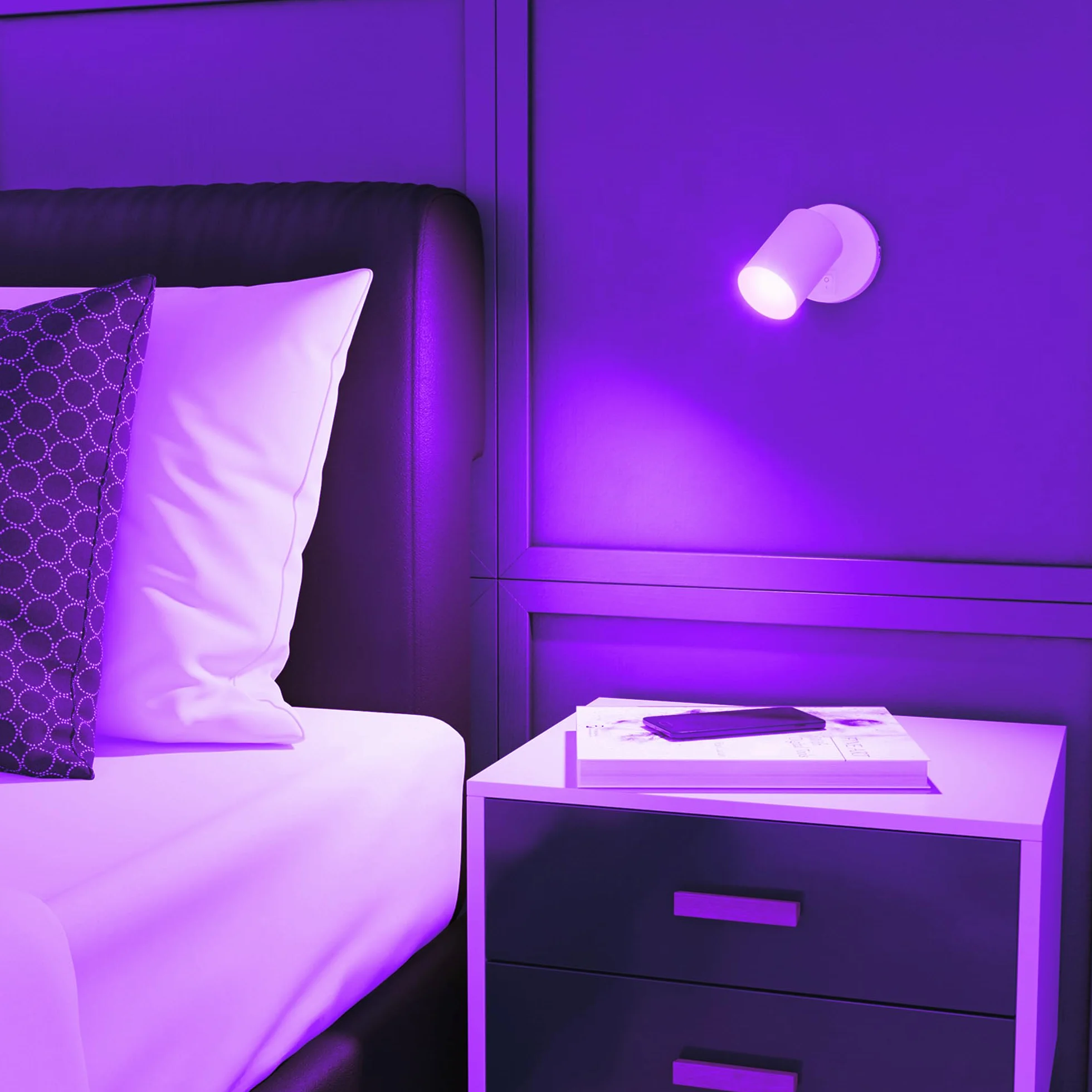 ledscom.de 2 spoty ścienne WAIKA, jednopłomienne, z przełącznikiem, GU10, biały mat, w zestawie z lampą LED Smart Home RGBW GU10, 5.41W, 473lm