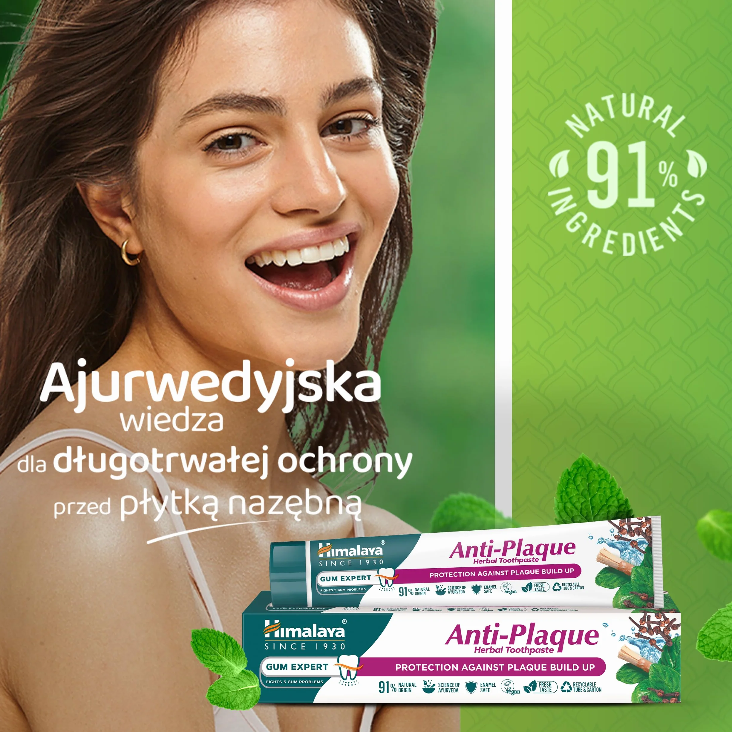 Himalaya Anti-Plaque Ziołowa Pasta do Zębów 75 ml | Skład Naturalnego Pochodzenia | Ochrona przed Płytką Nazębną | Wegańska Formuła bez Fluoru| Bezpieczna dla Szkliwa | Świeży Oddech
