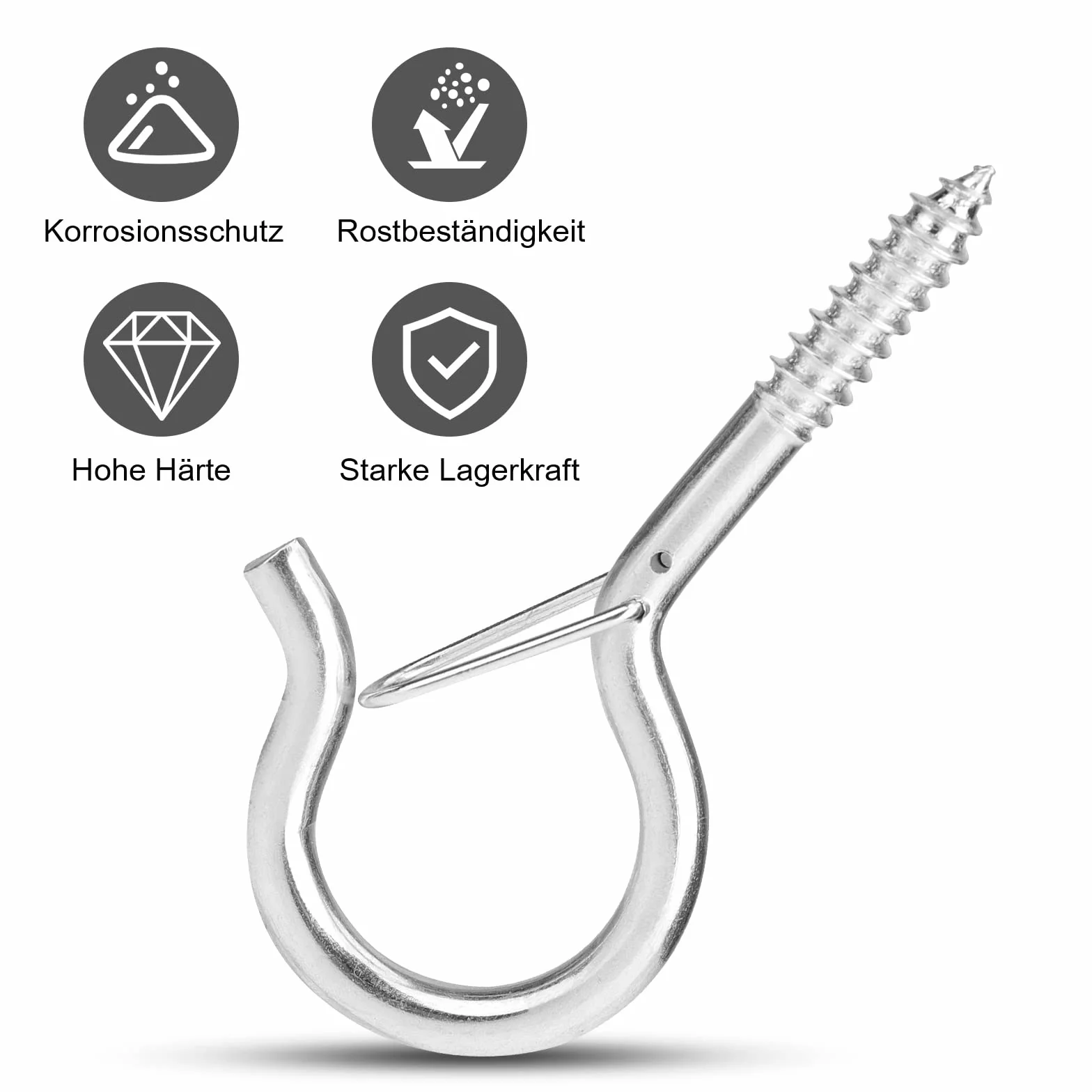 MOGADEE® 4 Sztuki Haków Śrubowych M8, Haki do Wkręcania, Sufitowe do Dużych Obciążeń, Z Zabezpieczeniem - Do Hamaków, Markiz, Foteli Wiszących, Bujanych, Kabli