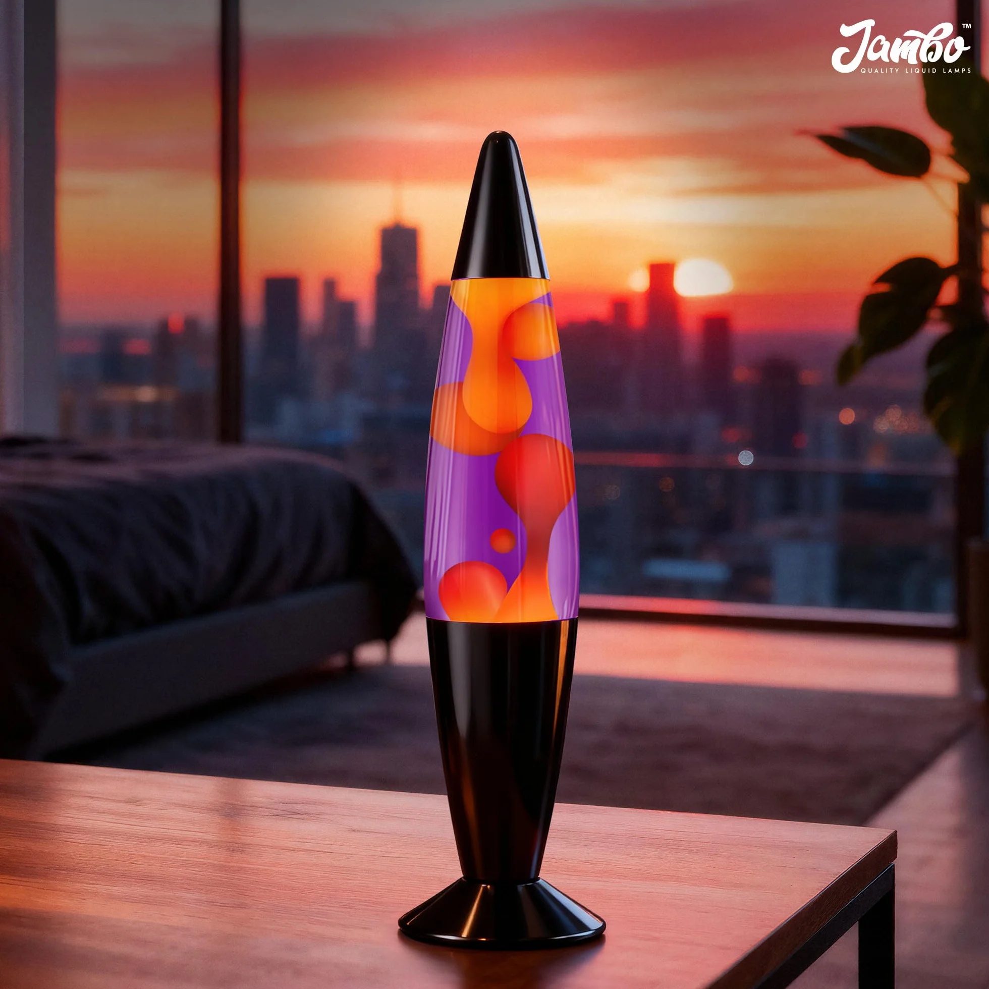 Jambo Piękna lampa z woskiem, relaksująca lampka nocna, dekoracja domu, bardzo wysoka, salon, biuro, sypialnia, lampa dla dorosłych, nastolatków, dzieci (40 cm, czarna podstawa, fioletowy płyn, żółty