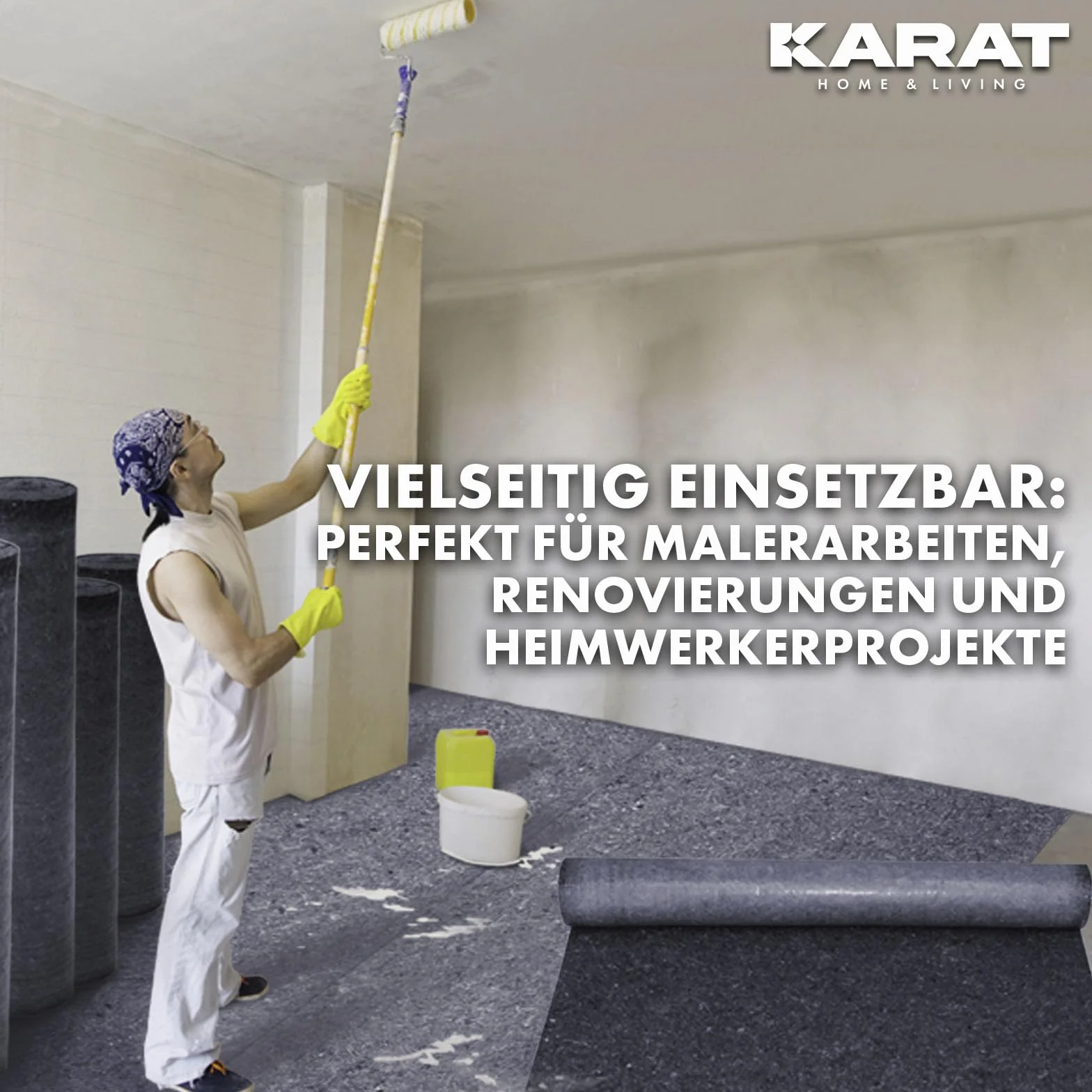 KARAT Włóknina malarska w rolce 50 m x 1 m, włóknina malarska 50 m² z powłoką antypoślizgową, dywan malarski, nadaje się do ponownego użytku, dla malarzy i rzemieślników, pokrycie podłogi 180 g/m²
