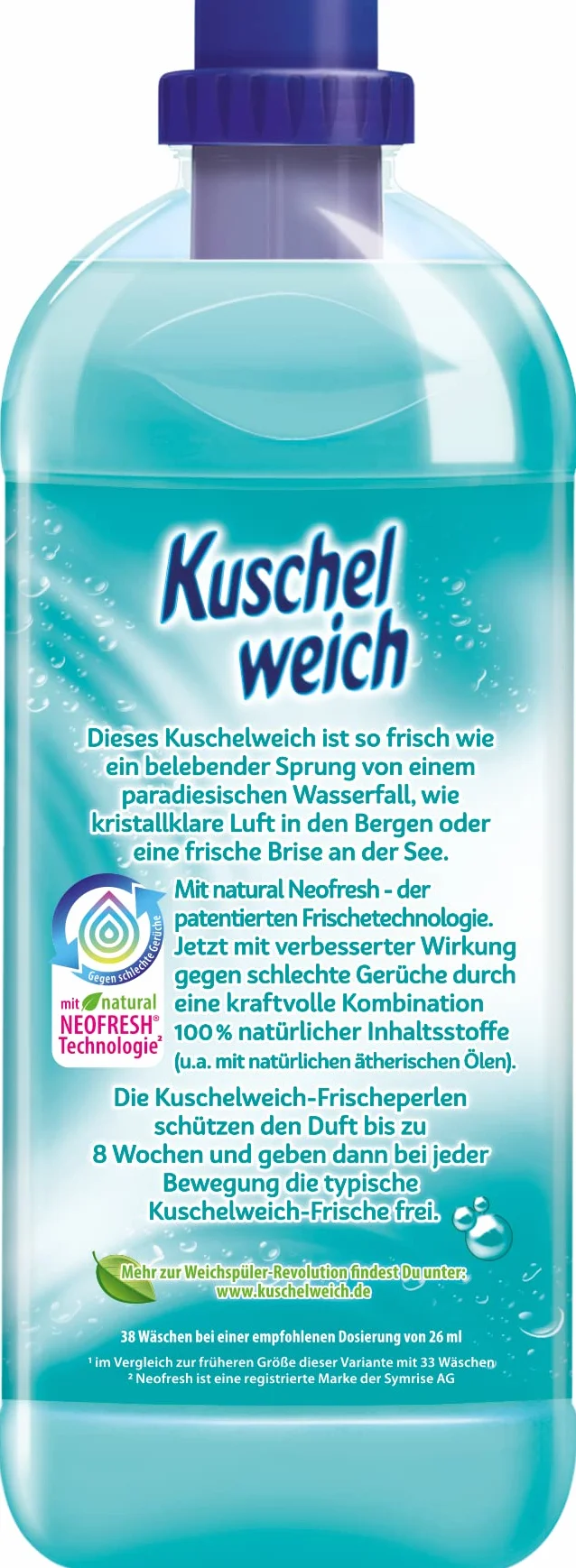 Kuschelweich Płyn do płukania tkanin w pomieszczeniu świeżości, przyswajalność potwierdzona dermatologicznie, płyn do płukania Kuschelweich bez mikroplastiku, 1 litr do 38 cykli prania, 1037,48 g