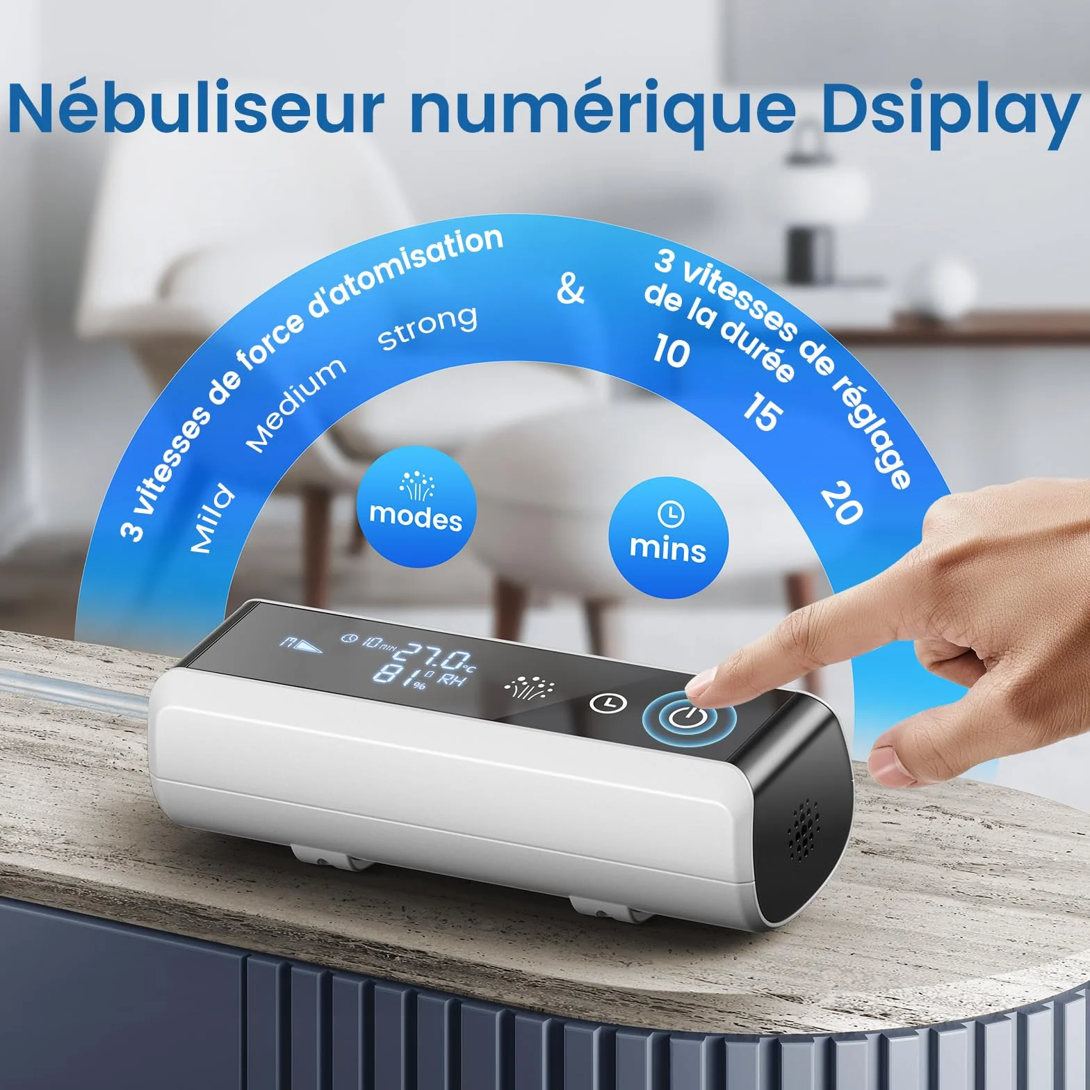 Inhalator dla dzieci, nebulizator inhalacyjny dla dorosłych, inhalator kompresorowy dla dzieci z wyświetlaczem cyfrowym, regulowany inhalator z ustnikiem i 2 maseczkami na kaszel, astmę (Czarny)