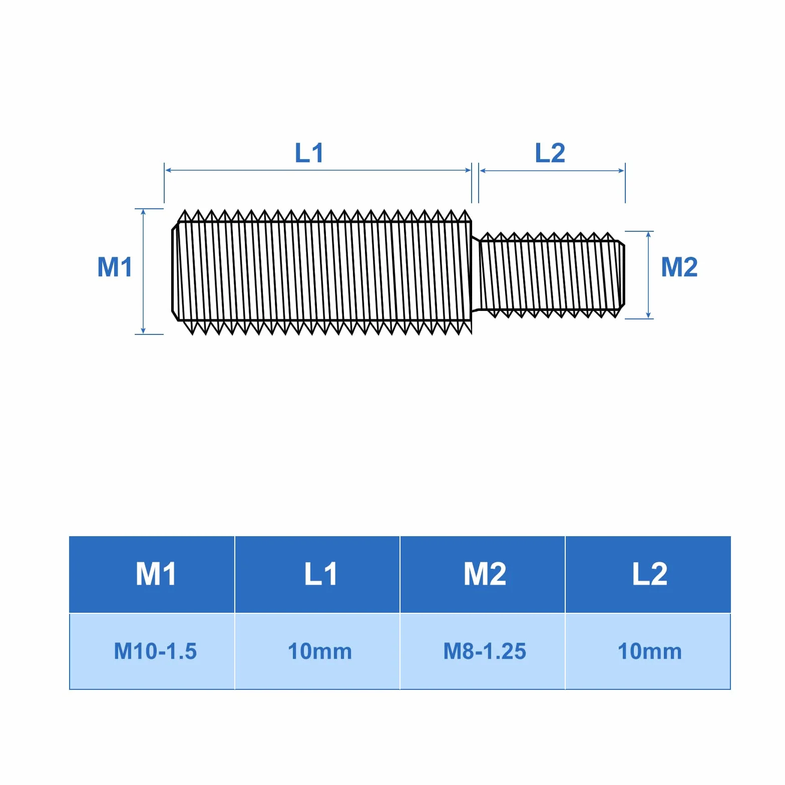 QUARKZMAN Dwustronne śruby gwintowane M8 x 10 mm do M10 x 10 mm, 9 sztuk ze stali nierdzewnej 304, adapter redukcyjny do montażu w maszynie meblowej