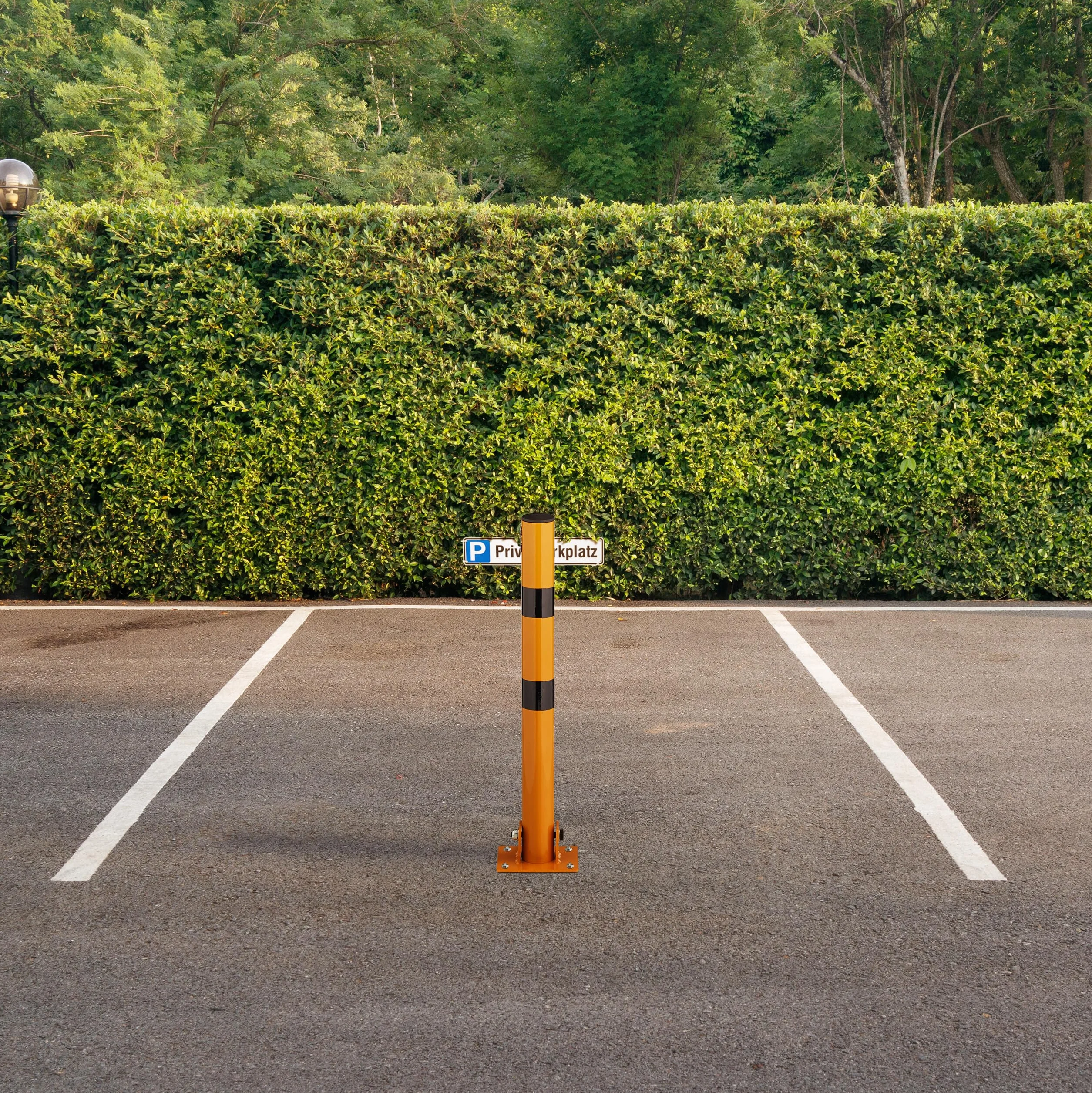 Relaxdays Słupek odcinający, składany, stal, blokada parkingu, wys. 65 cm, zamykany, okrągły słupek parkingowy, żółty/czarny
