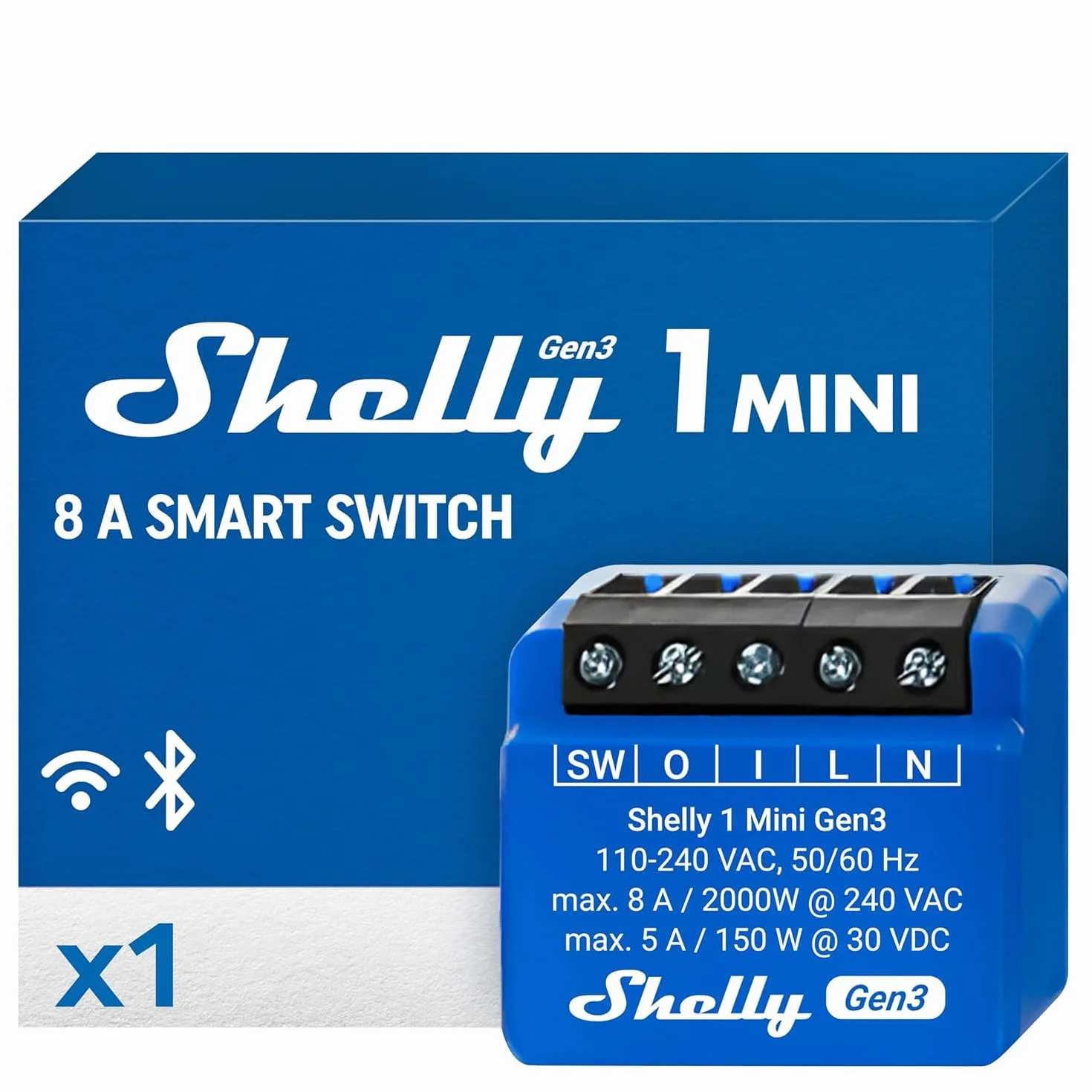 Shelly 1 x mini 3 generacji, 4-pak, WiFi i Bluetooth, 1 kanał 8 A, inteligentny przełącznik domowy, kompatybilny z Alexa i Google Home, aplikacja na iOS/Android, suche kontakty