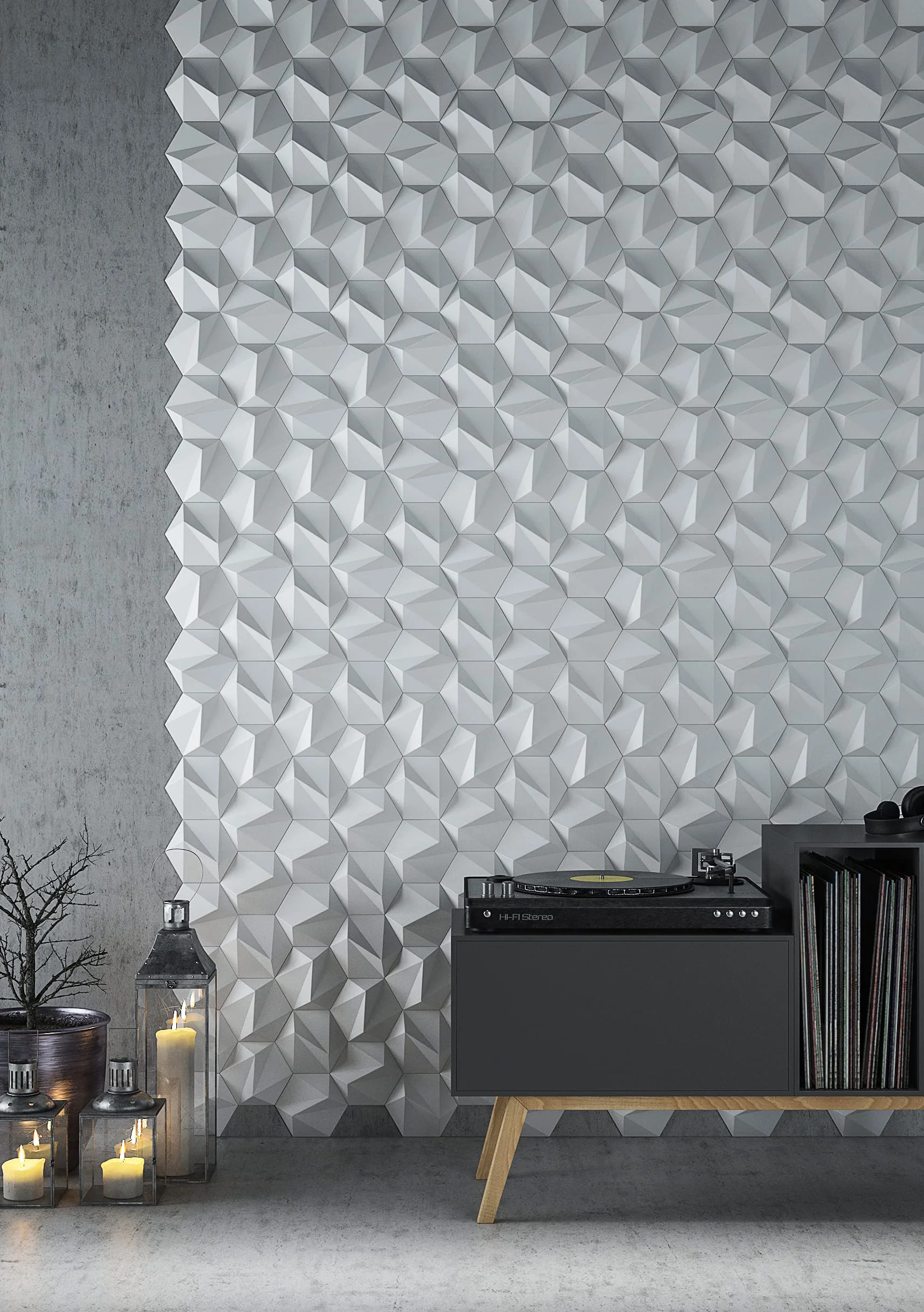 Panel ścienny 3D, Zeta, system paneli ściennych, płytki dekoracyjne, zestaw 54 płytek (Biały)