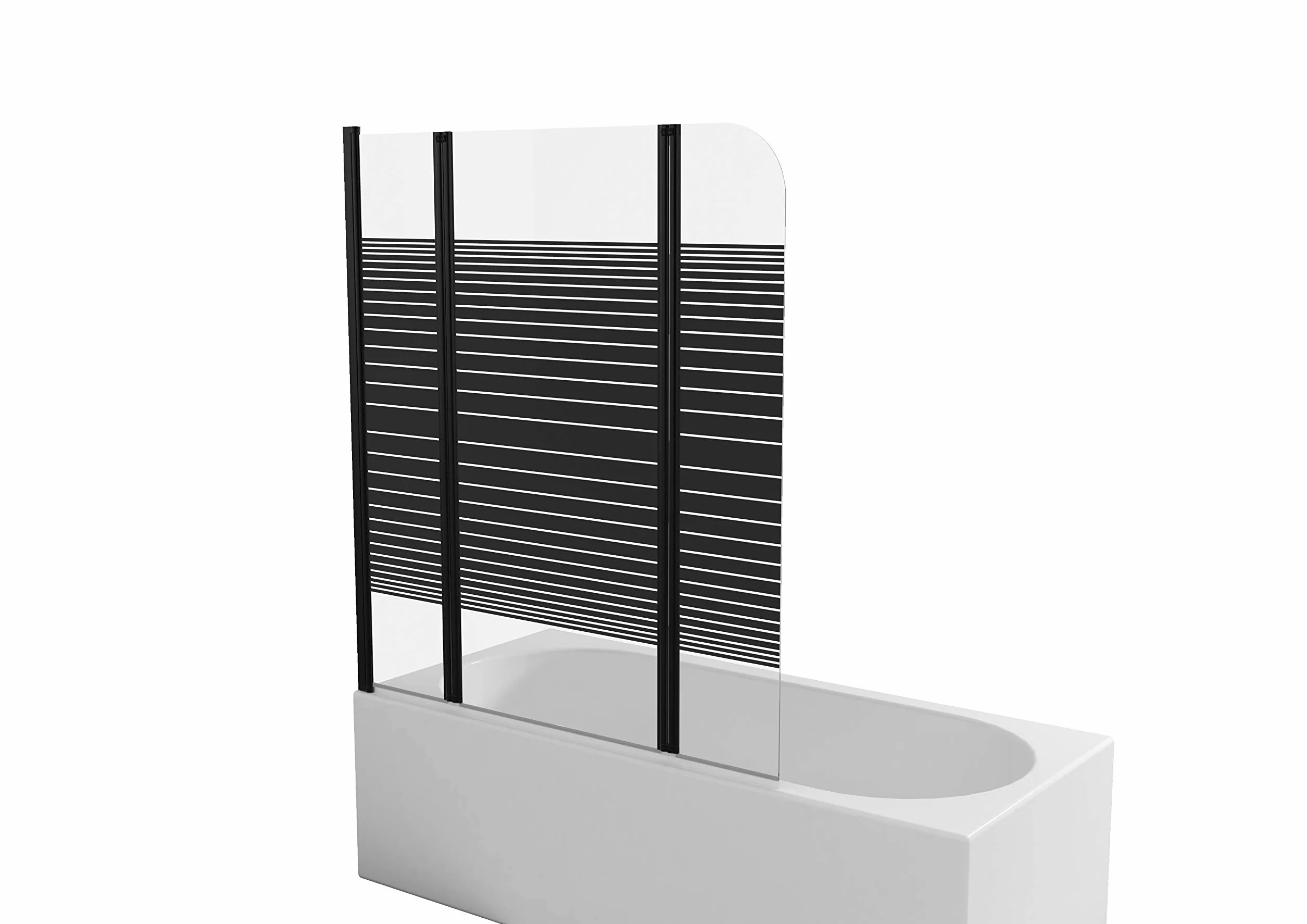 Marwell Black Lines 3-częściowy zestaw do wanny 125 x 140 cm, składany, w kolorze matowym czarnym – ścianka prysznicowa ze szkła hartowanego o grubości 4 mm