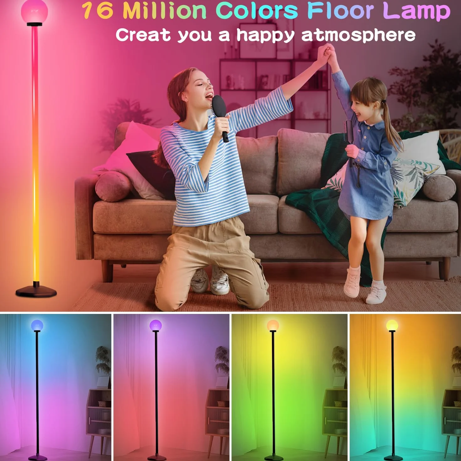 KingSom Lampa podłogowa LED, 175 cm, lampa narożna RGBW ze światłem kulistym, inteligentna lampa podłogowa z pilotem i aplikacją Bluetooth, 16 milionów kolorów, synchronizacja muzyki, nowoczesna lampa