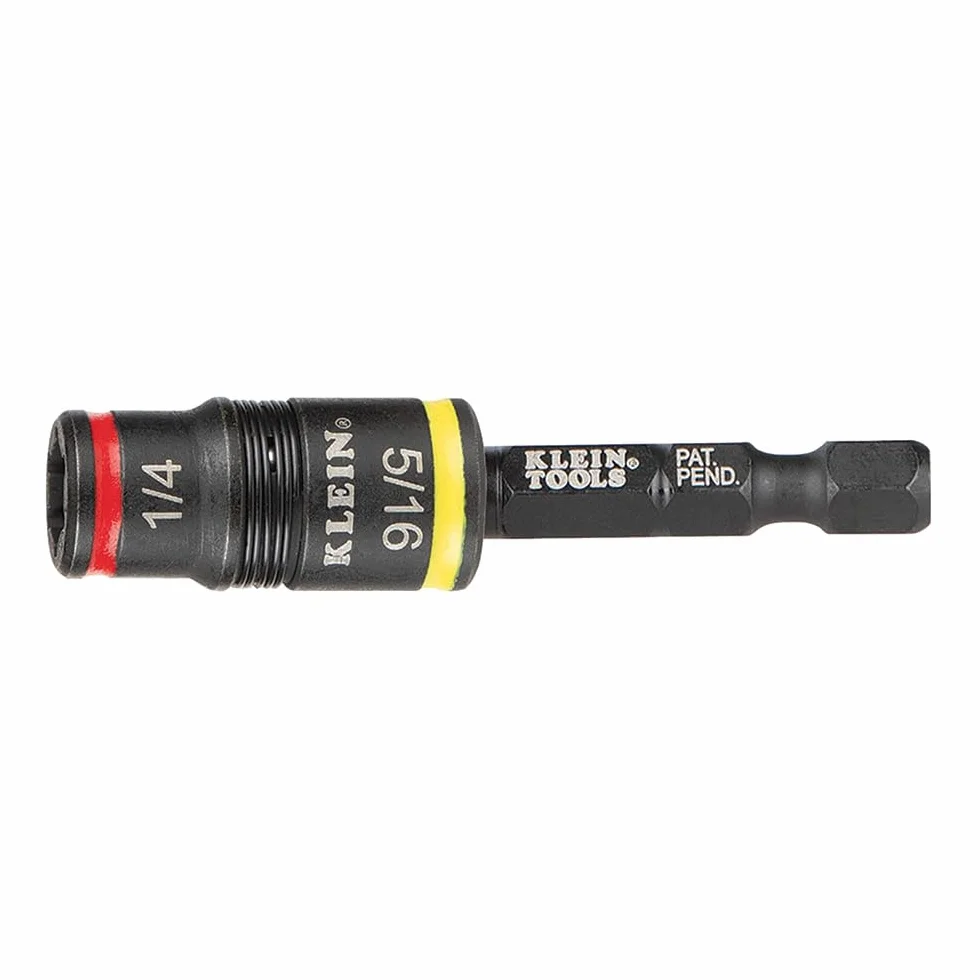 Klein Tools 32931 Zestaw nasadek udarowych 3 w 1, gniazdo z klapką z 2 rozmiarami sterowników sześciokątnych SAE i funkcją trzymania bitów 1/4 cala, klasa udarowa