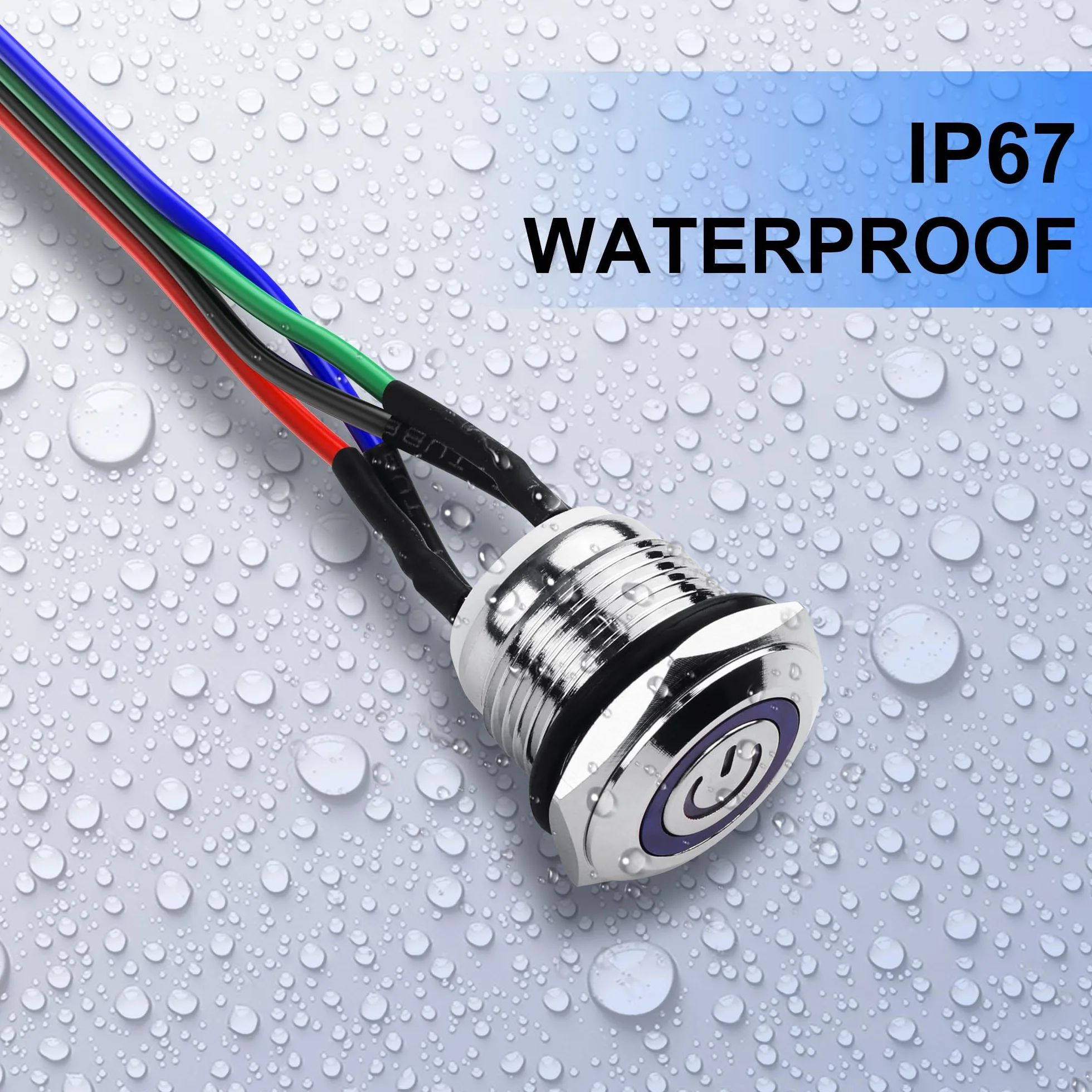 SinLoon Przełącznik komputerowy DIY przycisk zasilania 16 mm LED PC przełącznik zasilania z rozdzielaczem 1 w 2 niklowany aluminiowy przycisk mechaniczny IP67 wodoodporny (niebieskie podświetlenie