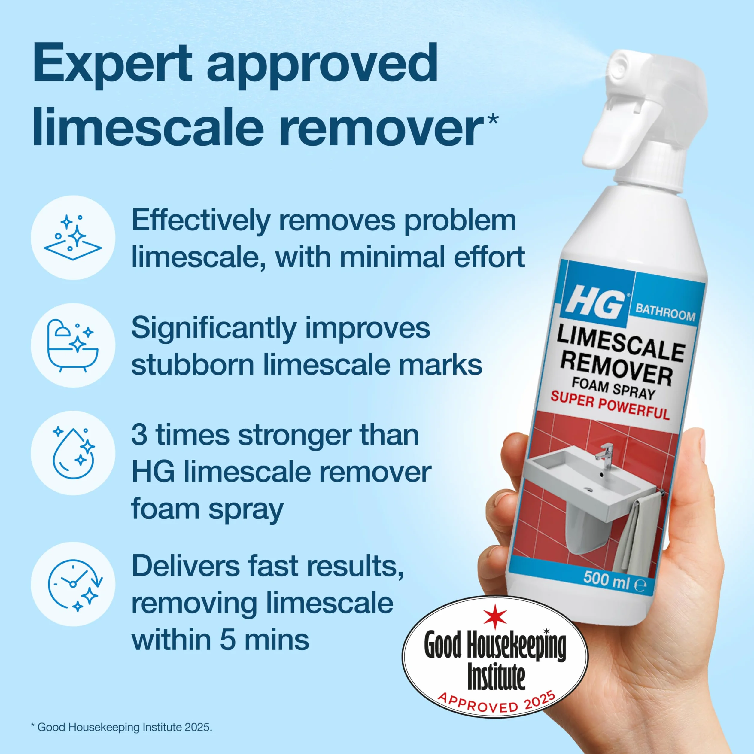 HG Hagesan 605050106 Away Foam Spray 3X Silger 500 ml Skuteczny środek do czyszczenia kamienia łazienkowego - dokładnie usuwa trwałą skalę