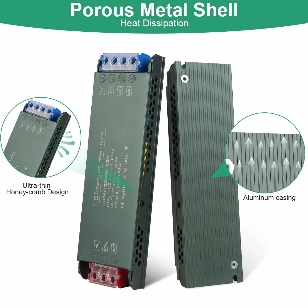 Transformator LED URAQT 220 V 24 V, 200 W Wejście transformatora LED, zasilacz niskonapięciowy AC na DC, sterownik stałego napięcia LED, niskonapięciowy transformator LED AC na DC
