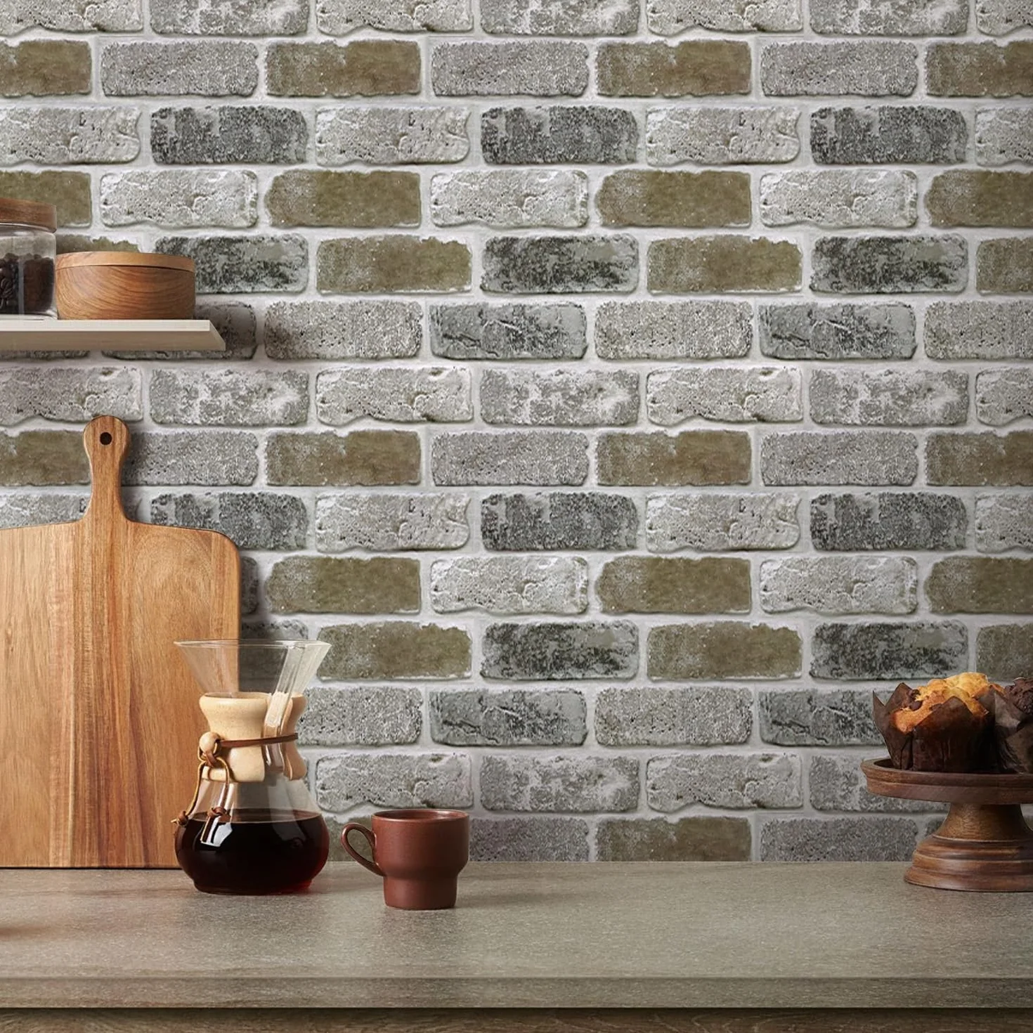 COMSTICKC Panele dekoracyjne na ściany - 10 sztuk 30x30 cm, samoprzylepne panele 3D z efektem cegły, ultralekkie PVC do wnętrz - salon, łazienka, kuchnia (Brązowy szary)