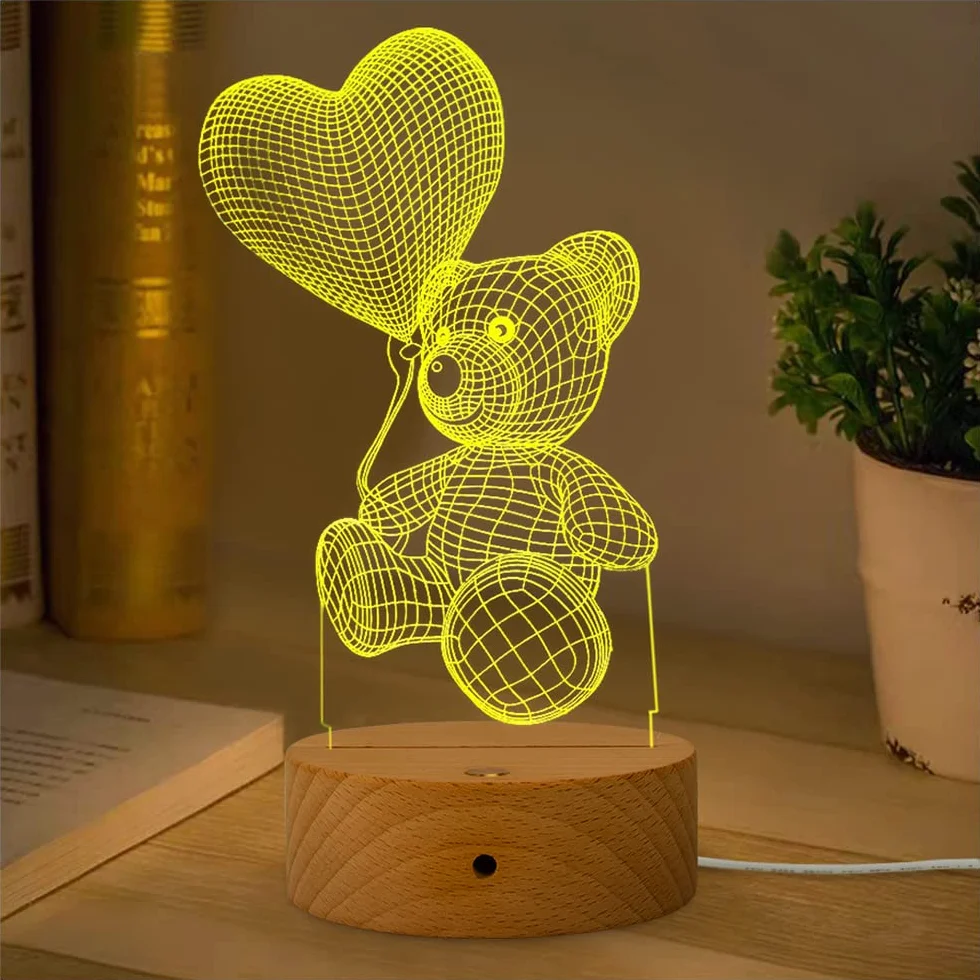 GEEKEO Lampa 3D w kształcie misia, dla kobiet, dzieci, lampka nocna, na walentynki, prezent dla kobiet, jubileusz, urodziny, zmiana kolorów, dekoracja dla mamy lub żony
