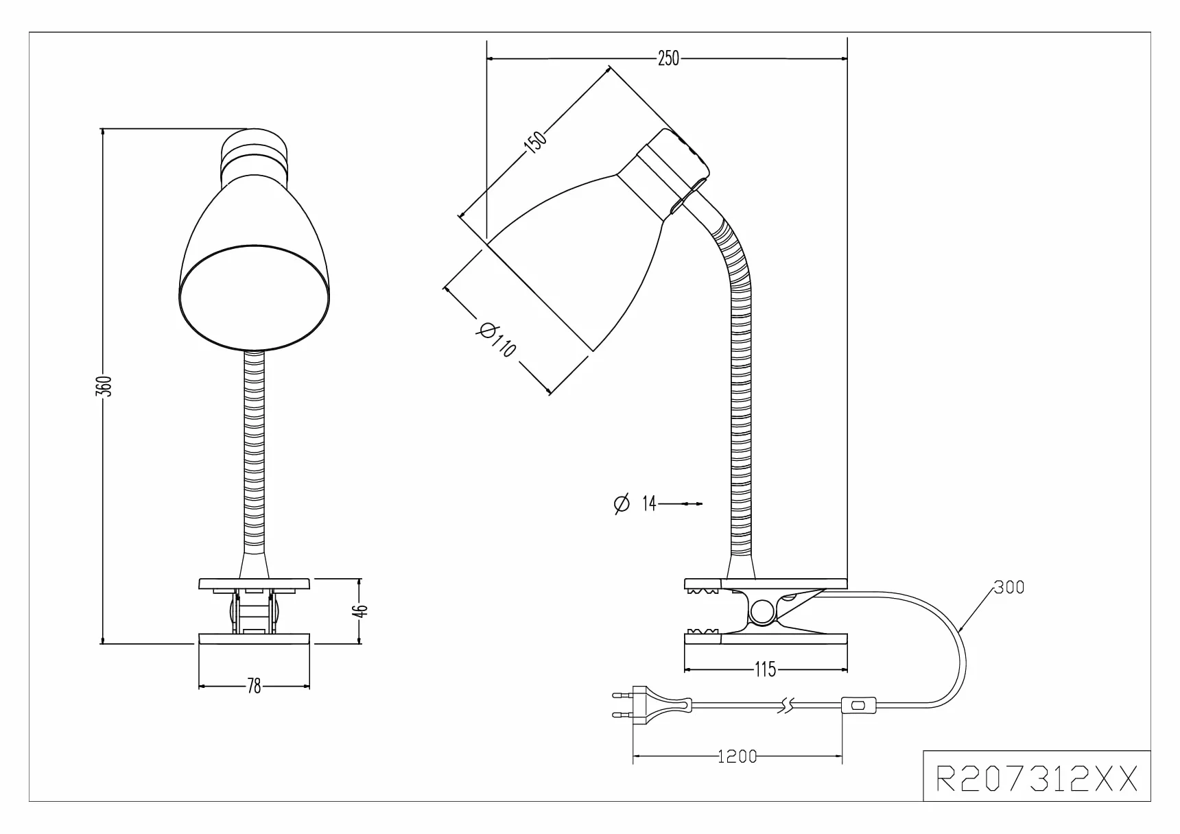 Reality Lampa zaciskowa Harvey R20731232, czarny matowy metal, z wyjątkiem 1x E27, Flexarm