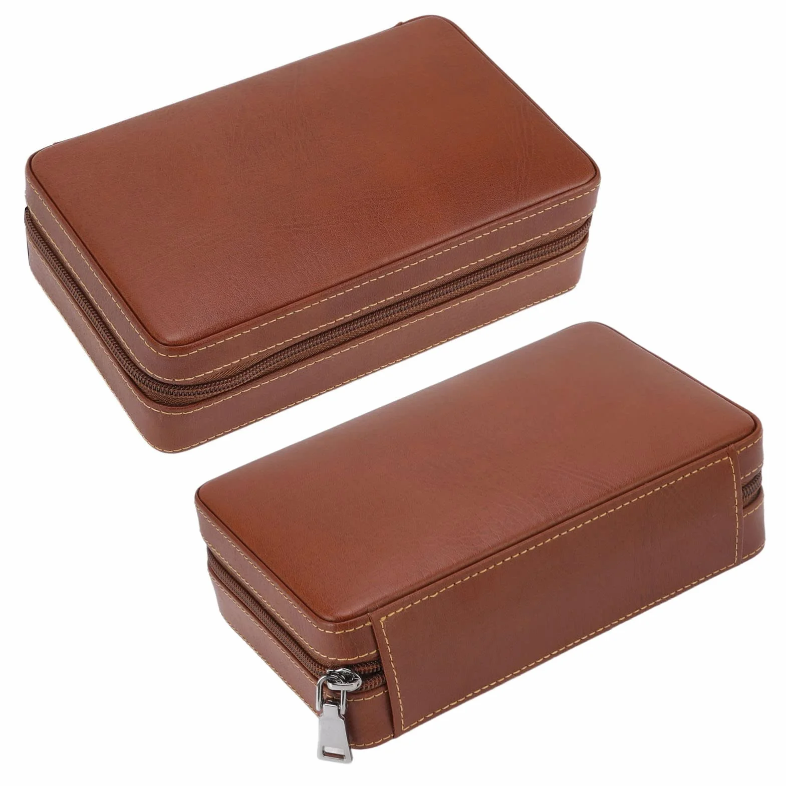 Travel Cigar Humidor Case, przenośne pudełko na cygara z nawilżaczem i dzielnikiem, Cedar Wood Leather Cigar Case Gift Set with Storage Bag, Suction Nozzle for Men Women, Holds up to 4 Cigars