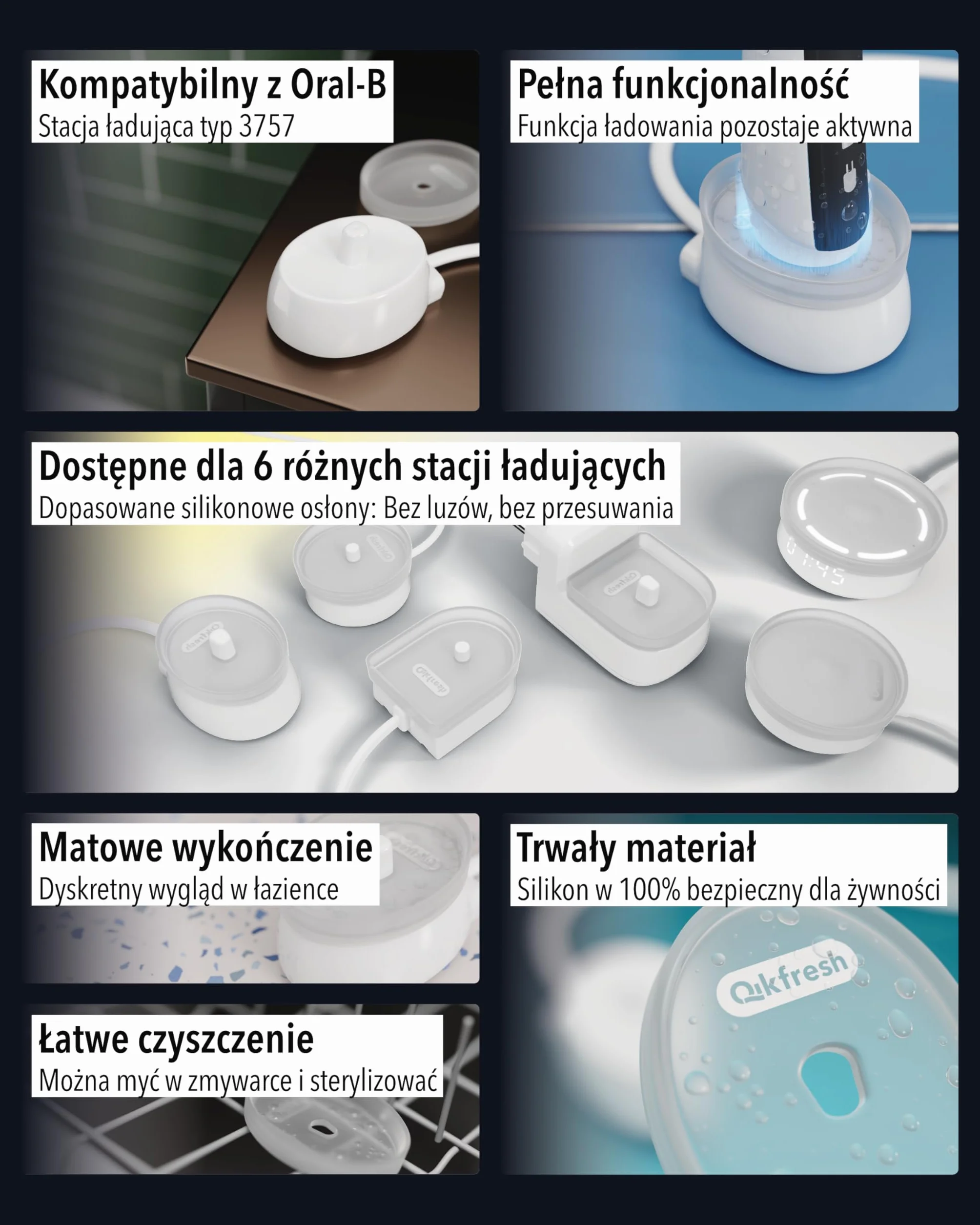 Qikfresh Silikonowa osłona kompatybilny z Oral-B typ 3757 ładowarkę - Higieniczna, kompatybilna z ładowaniem pokrywa do bazy szczoteczki - Mrożony transparent