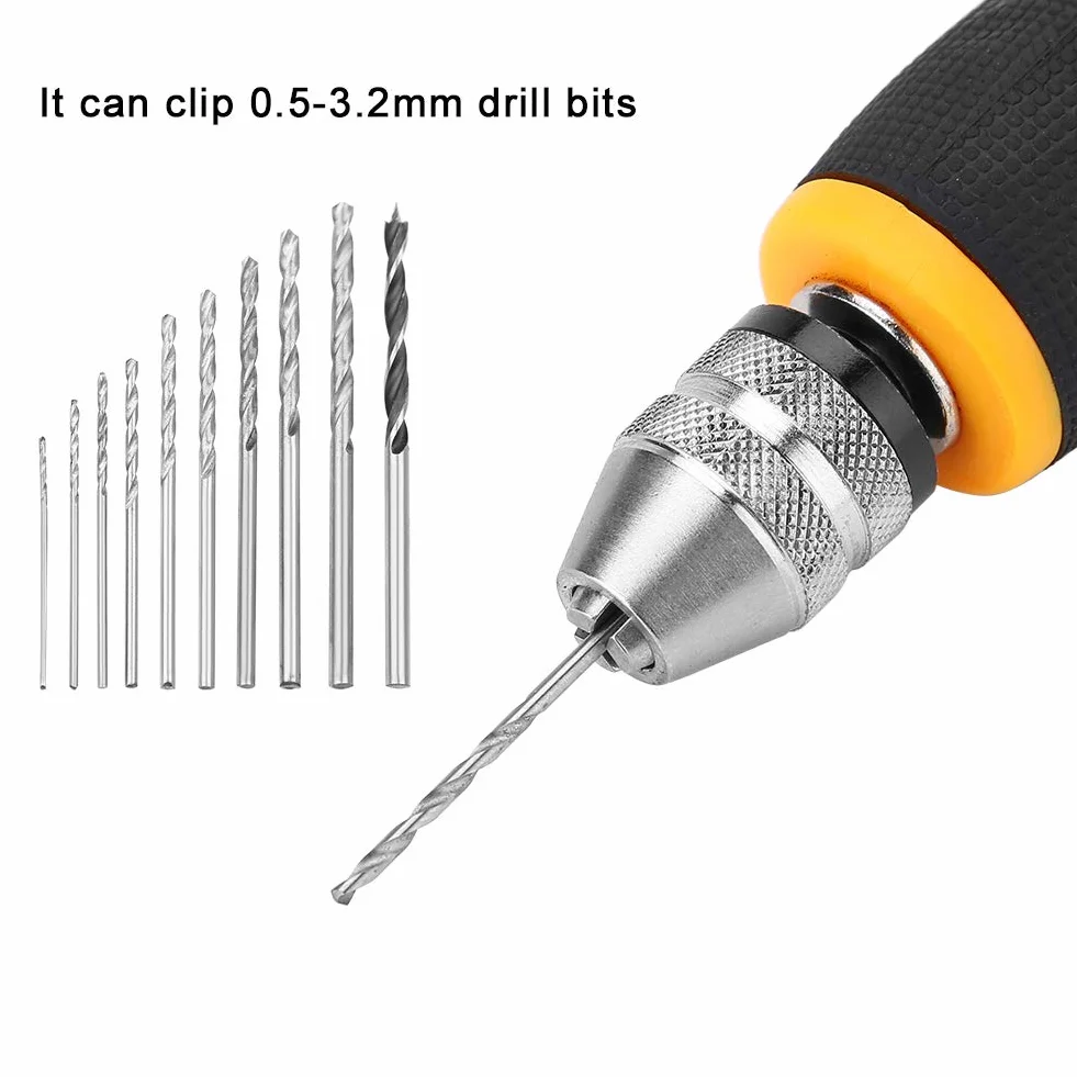 Mini Wiertarka Ręczna, Zestaw 10 Małych Wierteł Ręcznych Wierteł Krętych Micro Mini Przenośny Zestaw Narzędzi 0.8-3.0mm do Biżuterii Modelowej Orzech Bursztynowy Wosk Pszczeli Oliwna Nakrętka