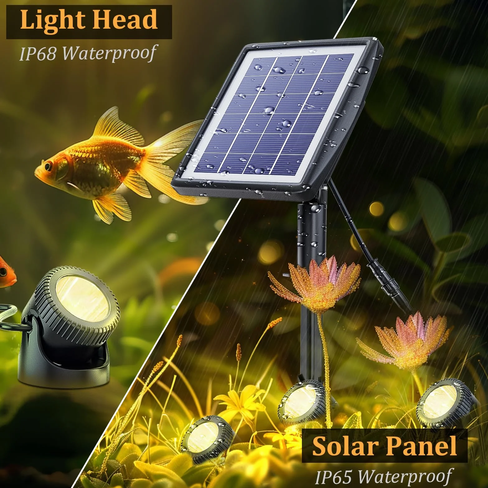 PChero Solarne światła do stawów, 3 sztuki, zasilane energią słoneczną, podwodne światła krajobrazowe z lampami wodoodpornymi IP68 do basenów, stawów, fontann, kaskad i innych dekoracji na zewnątrz