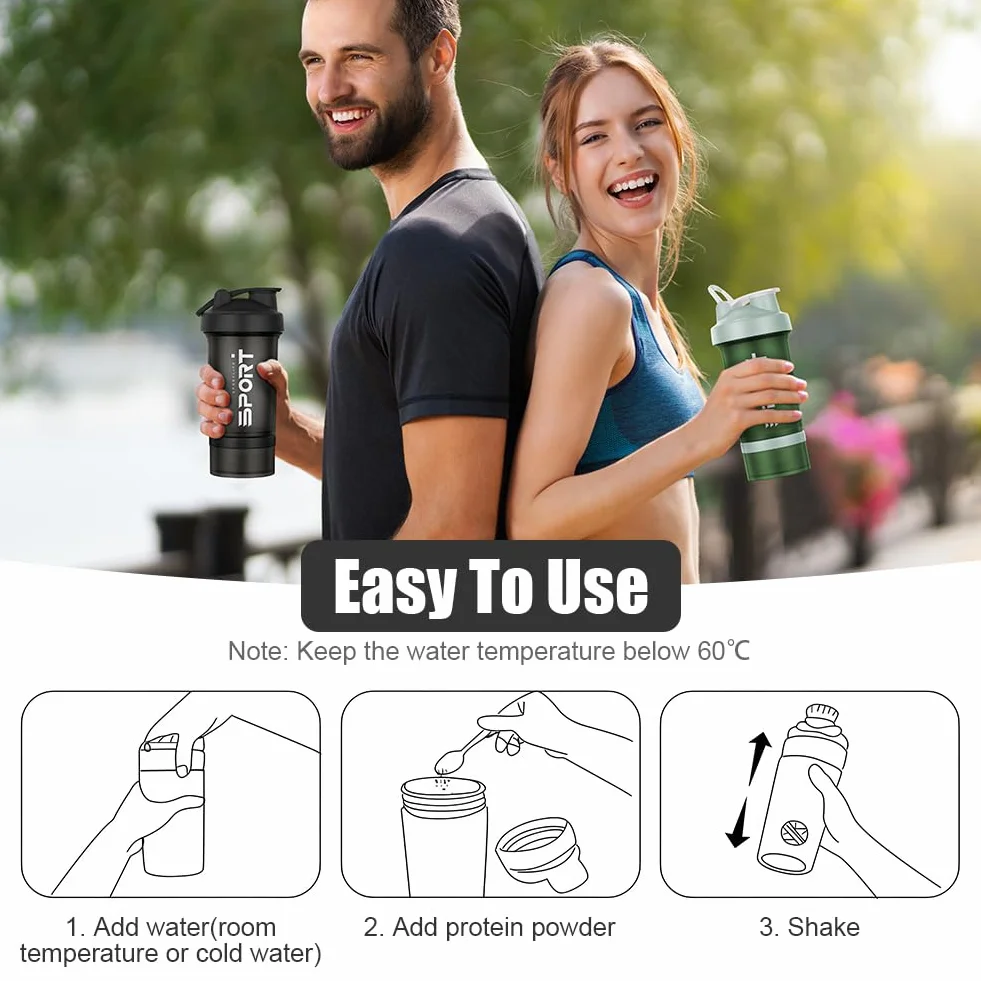 Shaker proteinowy 500 ml stal nierdzewna 2 kulki do mieszania nie zawiera BPA skala pomiarowa (G czarny)