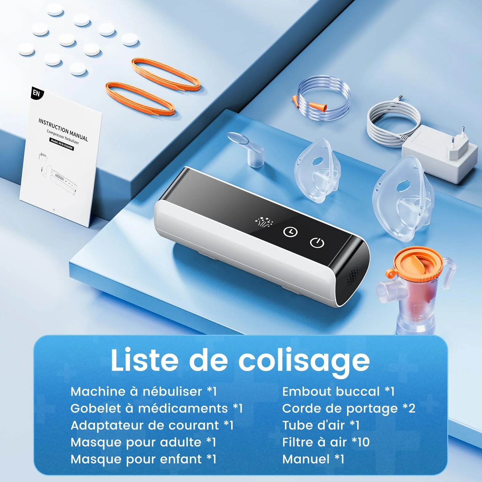 Inhalator dla dzieci, nebulizator inhalacyjny dla dorosłych, inhalator kompresorowy dla dzieci z wyświetlaczem cyfrowym, regulowany inhalator z ustnikiem i 2 maseczkami na kaszel, astmę (Czarny)