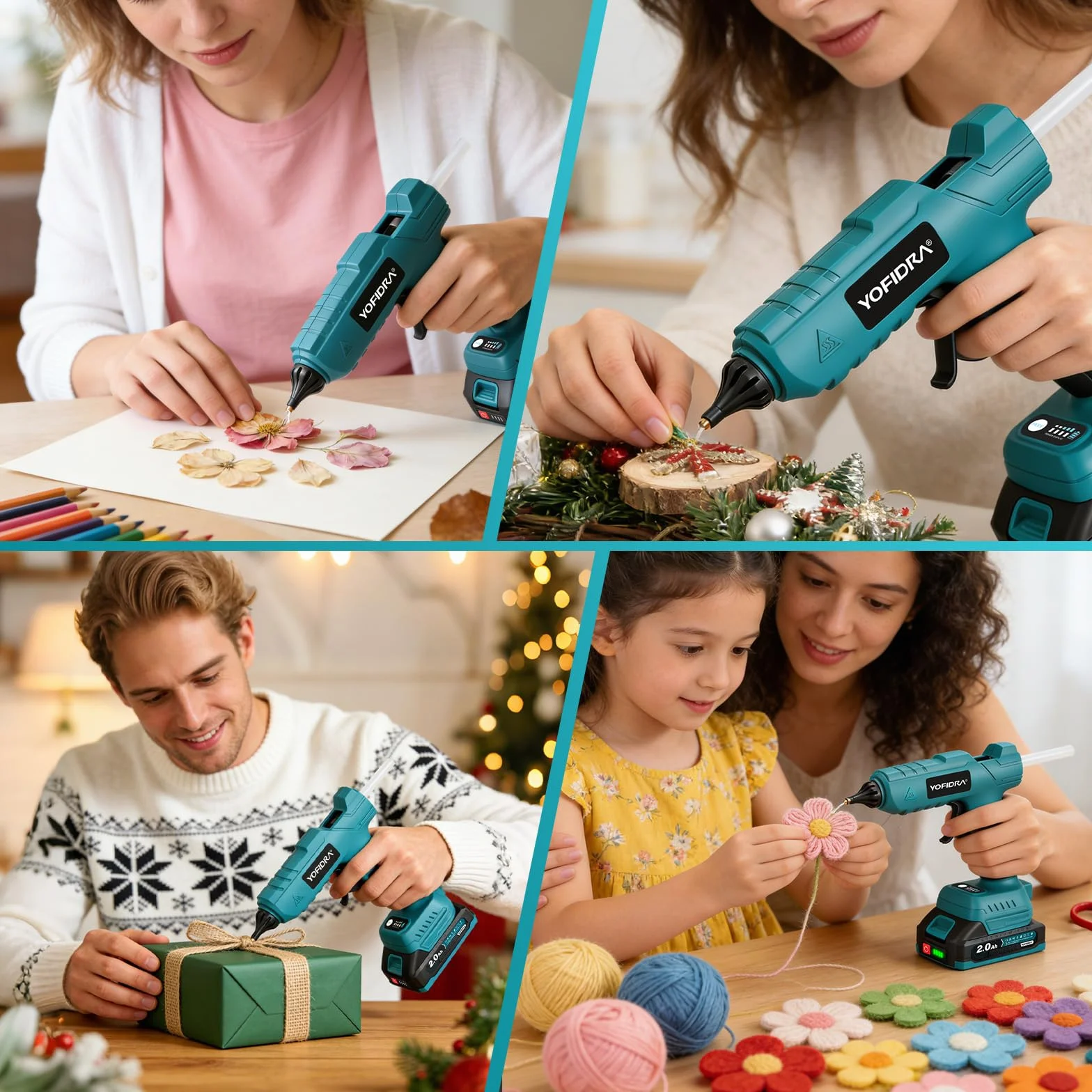 Yofidra Bezprzewodowa Pistolet do Kleju na Gorąco 100W - Pistolet do Kleju na Gorąco z 10 Laskami Kleju (11mm), 2 Baterie 2.0Ah i Ładowarka, Szybkie Nagrzewanie, Idealny do DIY, Napraw i Rękodzieła