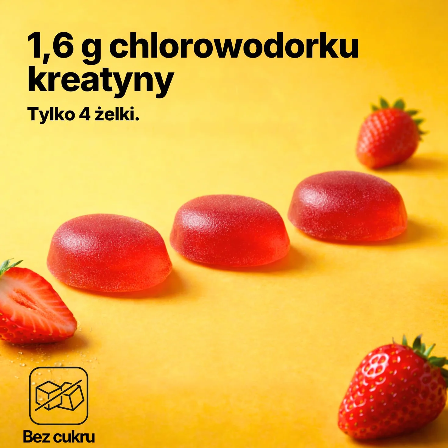 Kreatyna HCl Żelki 1600 mg 120 Żelków Wegańskie Bez Cukru Wysoka Przyswajalność Siła Energia Regeneracja