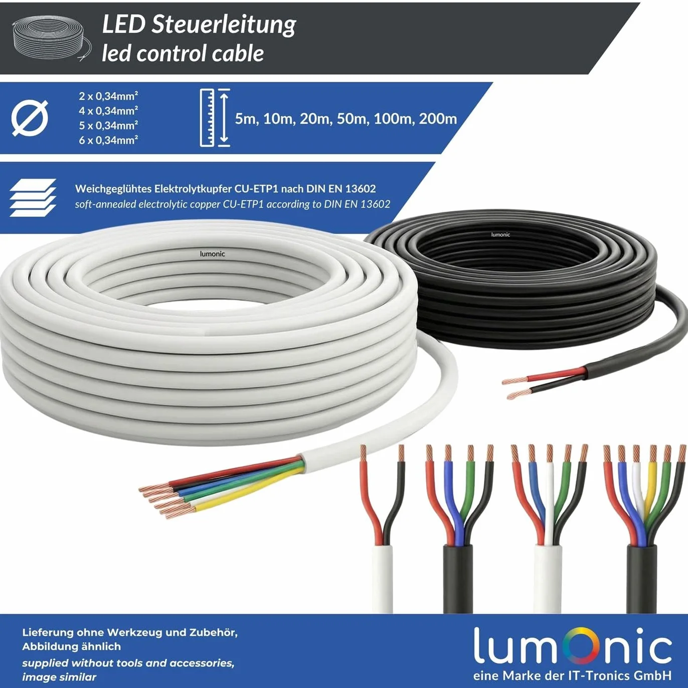 Lumonic 6x0,34mm² RGBW CCT LED Kabel sterujacy 10m LiYY Przewód zasilajacy
