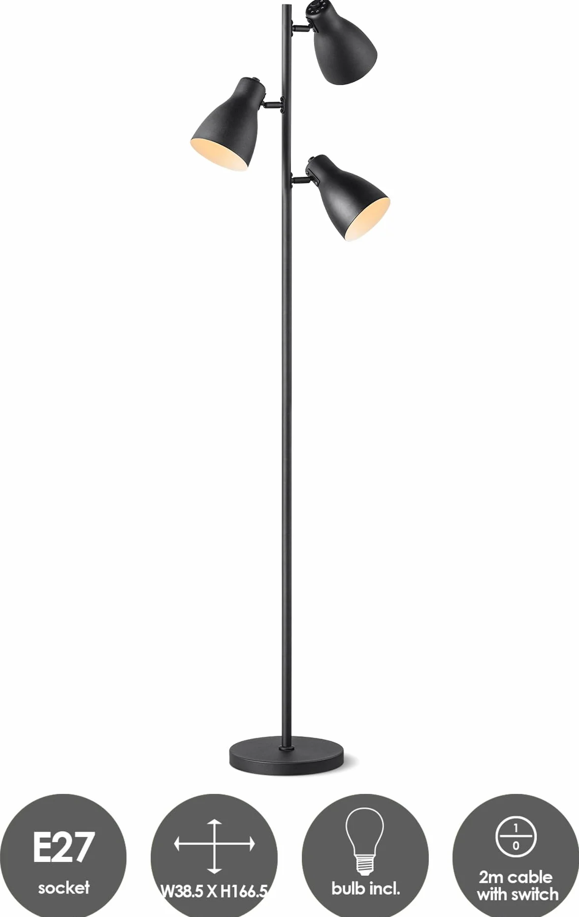 Home Sweet Home collection Nowoczesny Lampa podłogowa | 38.5/38.5/166.5cm | Czarny | Lampa stojąca 3-płomienna | odpowiedni dla źródła światła LED E27 | z włącznikiem nożnym | odpowiednie do salonu