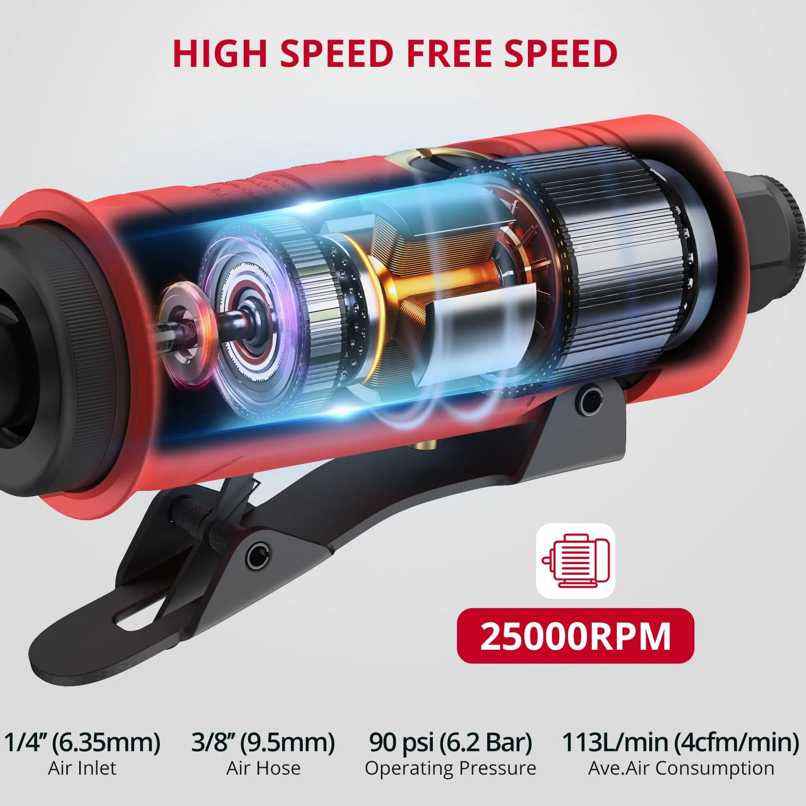 XUNTOP Szlifierka pneumatyczna 1/4" prosta szlifierka pneumatyczna 25000 obr./min szlifierka pneumatyczna do szlifowania szlifowania polerskiego naprawa z 1/4" i 1/8" szczypcami zaciskowymi