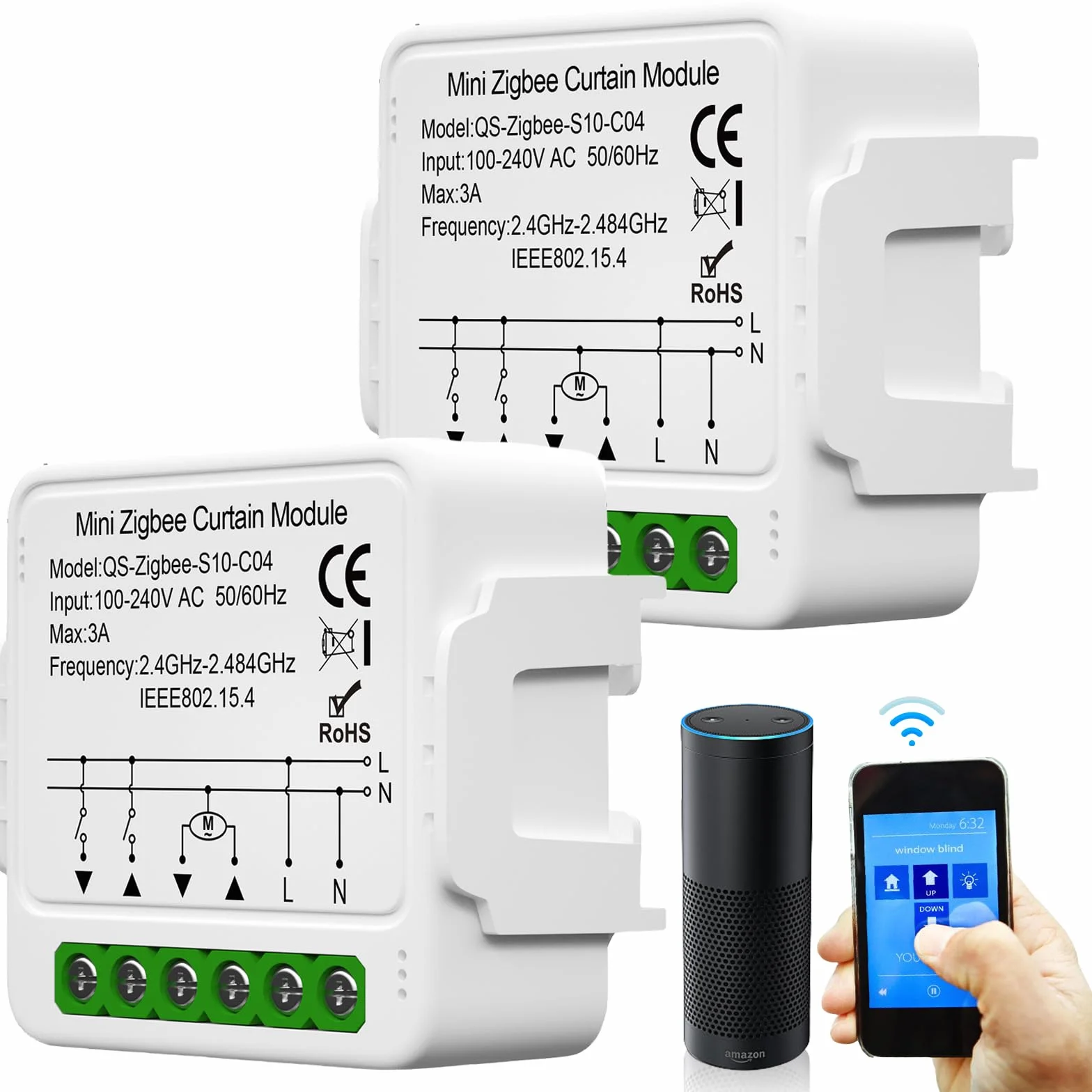 2 sztuki inteligentnego przełącznika rolet WiFi, moduł Tuya WiFi do sterowania roletami 2,4 GHz, inteligentne sterowanie roletami przez Alexa, sterowanie przez aplikację, programator czasowy dla