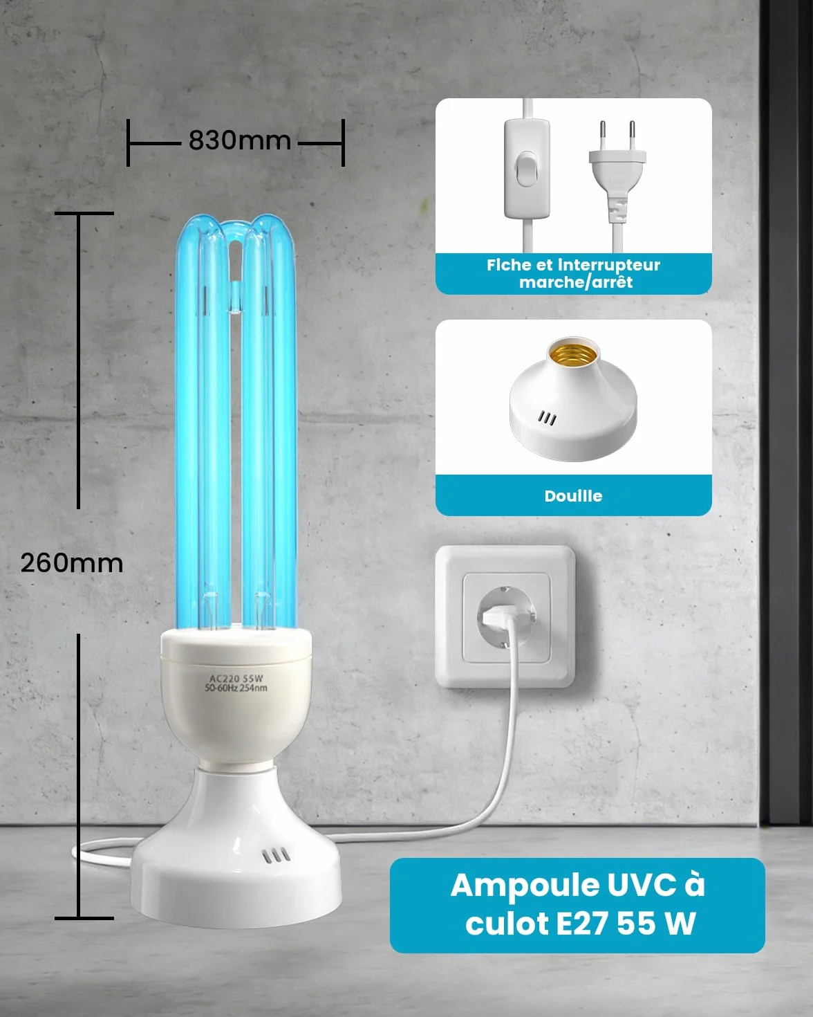 55 W UV bakteriobójcza lampa UVC ozonowa ultrafioletowa z pilotem zdalnego sterowania i 3 timerami, podwójny sterylizator z rurką kwarcową 254 nm, sterylizacja UVC, do sypialni, kuchni