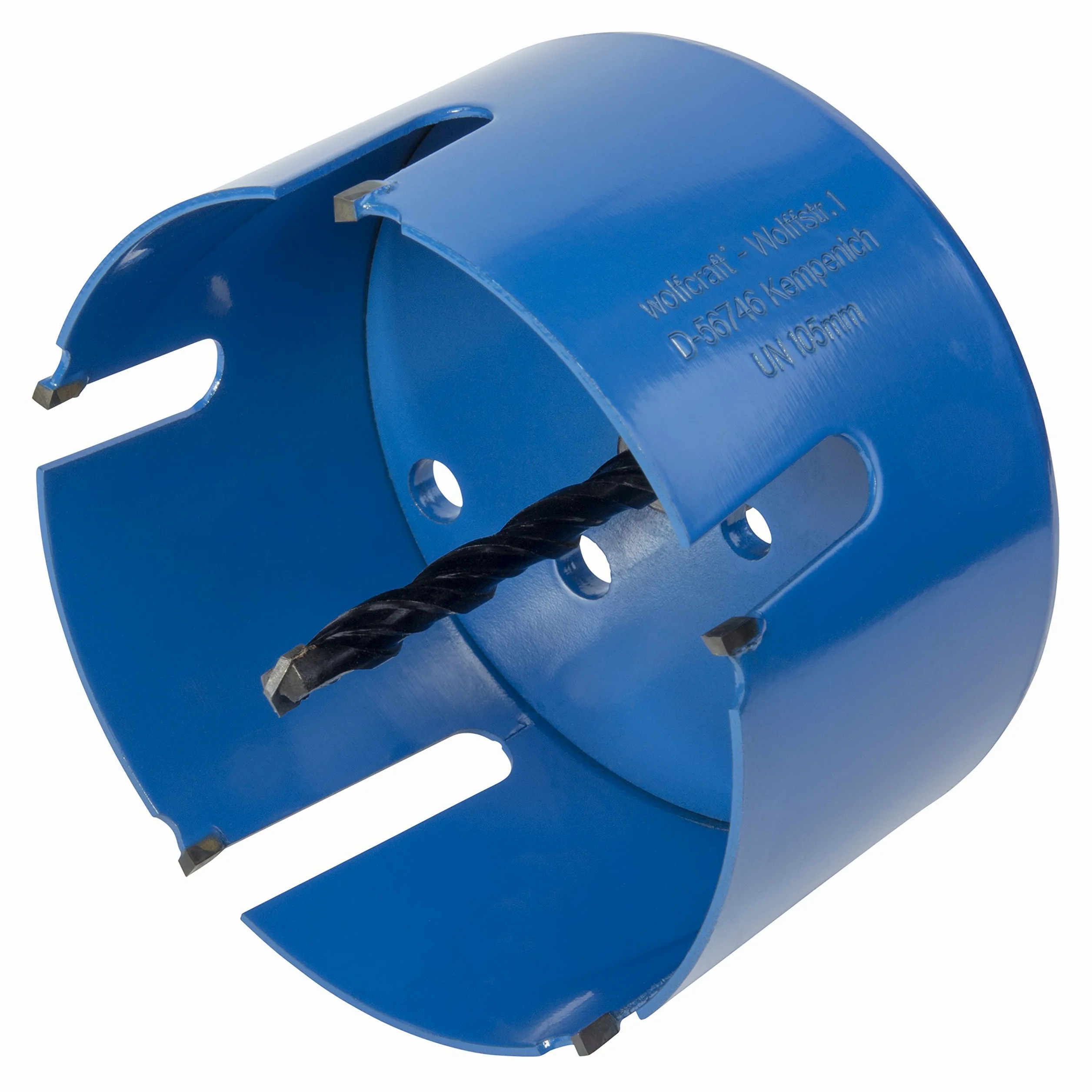 wolfcraft Otwornica uniwersalna Ø 105 mm z trzpieniem mocującym, wstępnie zmontowana I 3887000 I Wszechstronne zastosowanie z materiałami różnego rodzaju, głębokość cięcia 60 mm