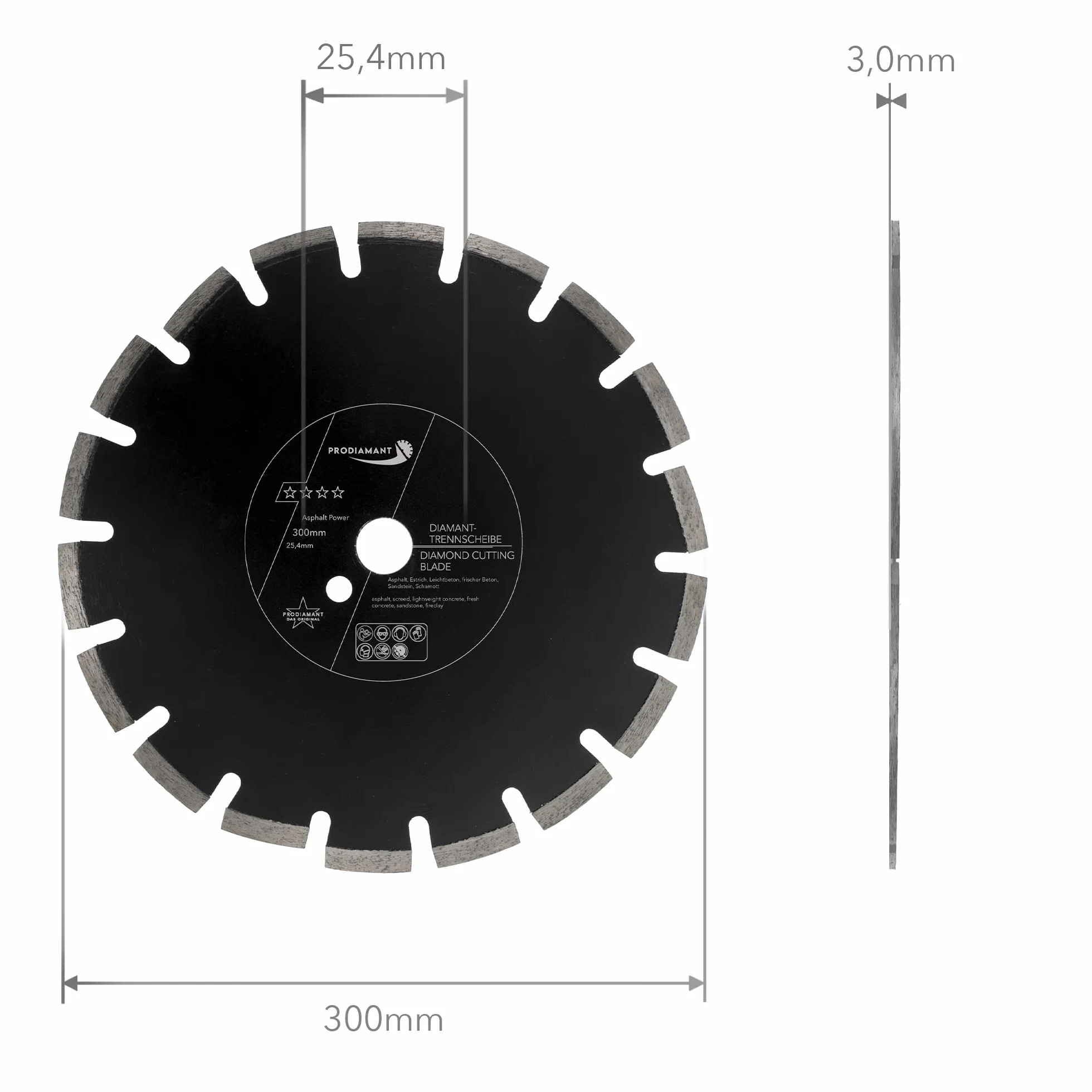 PRODIAMANT Premium diamentowa tarcza do cięcia 300 mm asfaltu (300/25,4 mm) z segmentami ochronnymi do profesjonalnego zastosowania