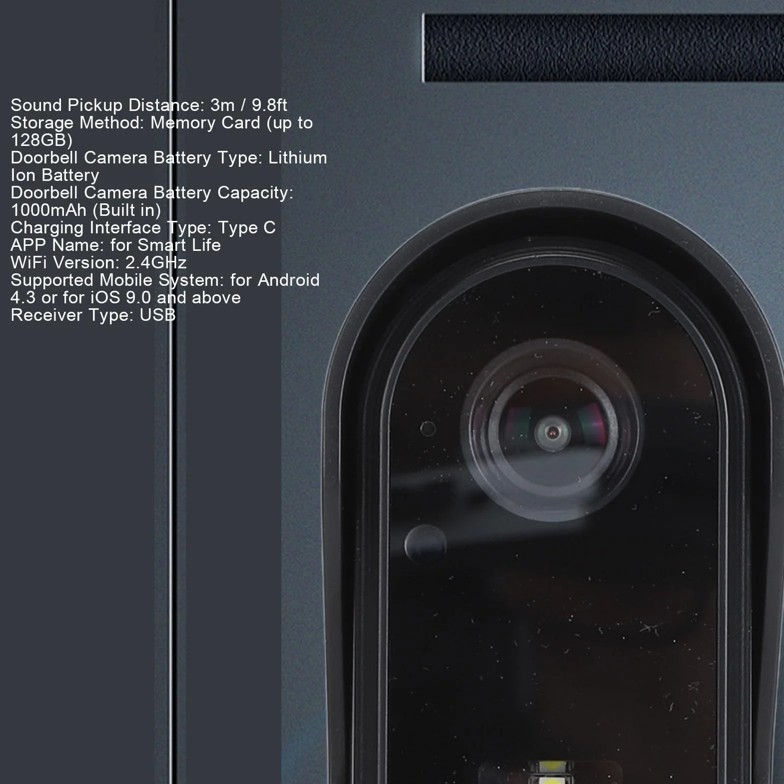 Kamera Dzwonkowa, Bezprzewodowy Inteligentny Dzwonek Wideo WiFi z kamerą HD, 2-kierunkowy Domofon Noktowizyjny, wodoodporność IP67, Wbudowana Bateria, dla Androida dla IOS