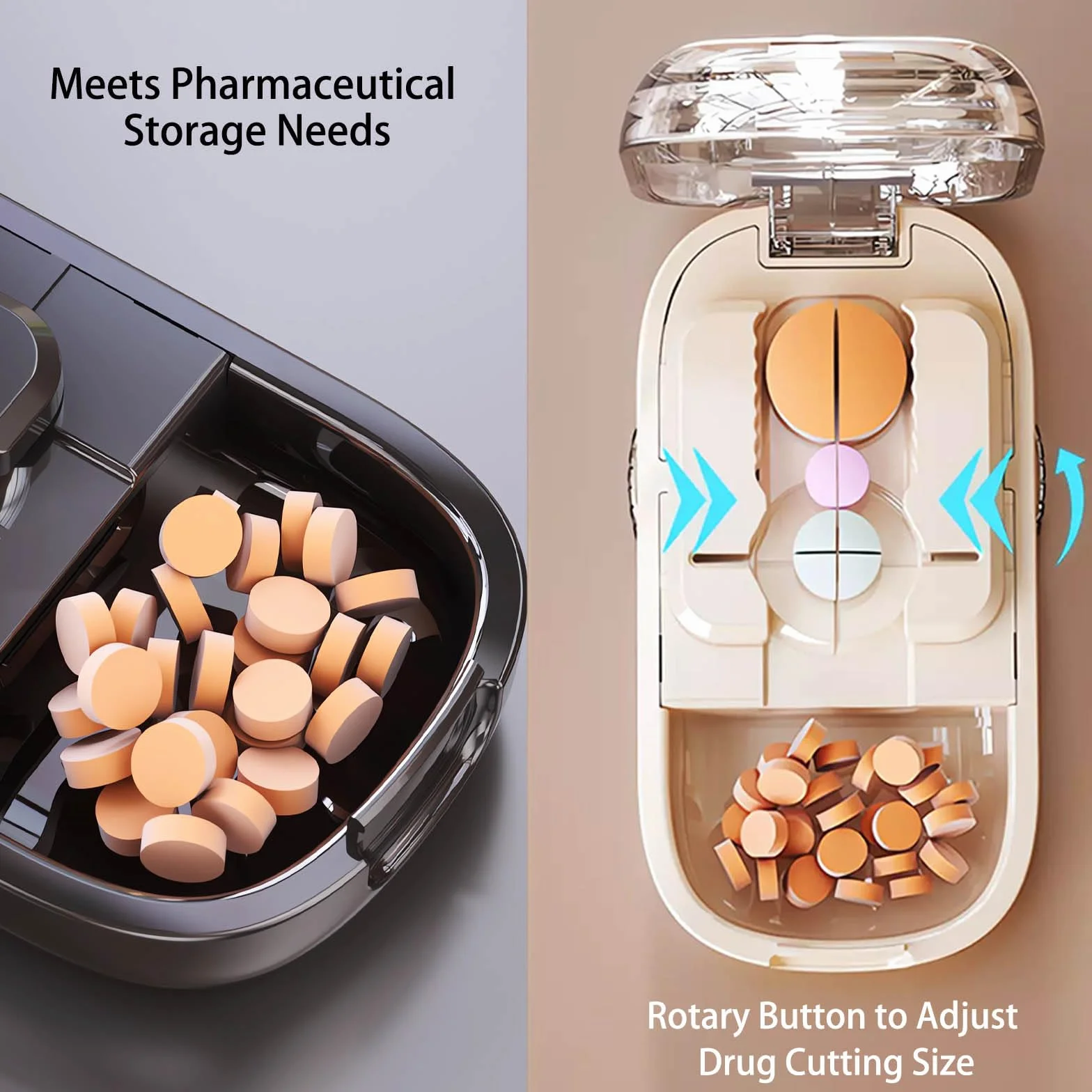 Tablet Splitter Pill Cutter 2 in 1 for Small Large Pills Cutting & Storage Dispenser