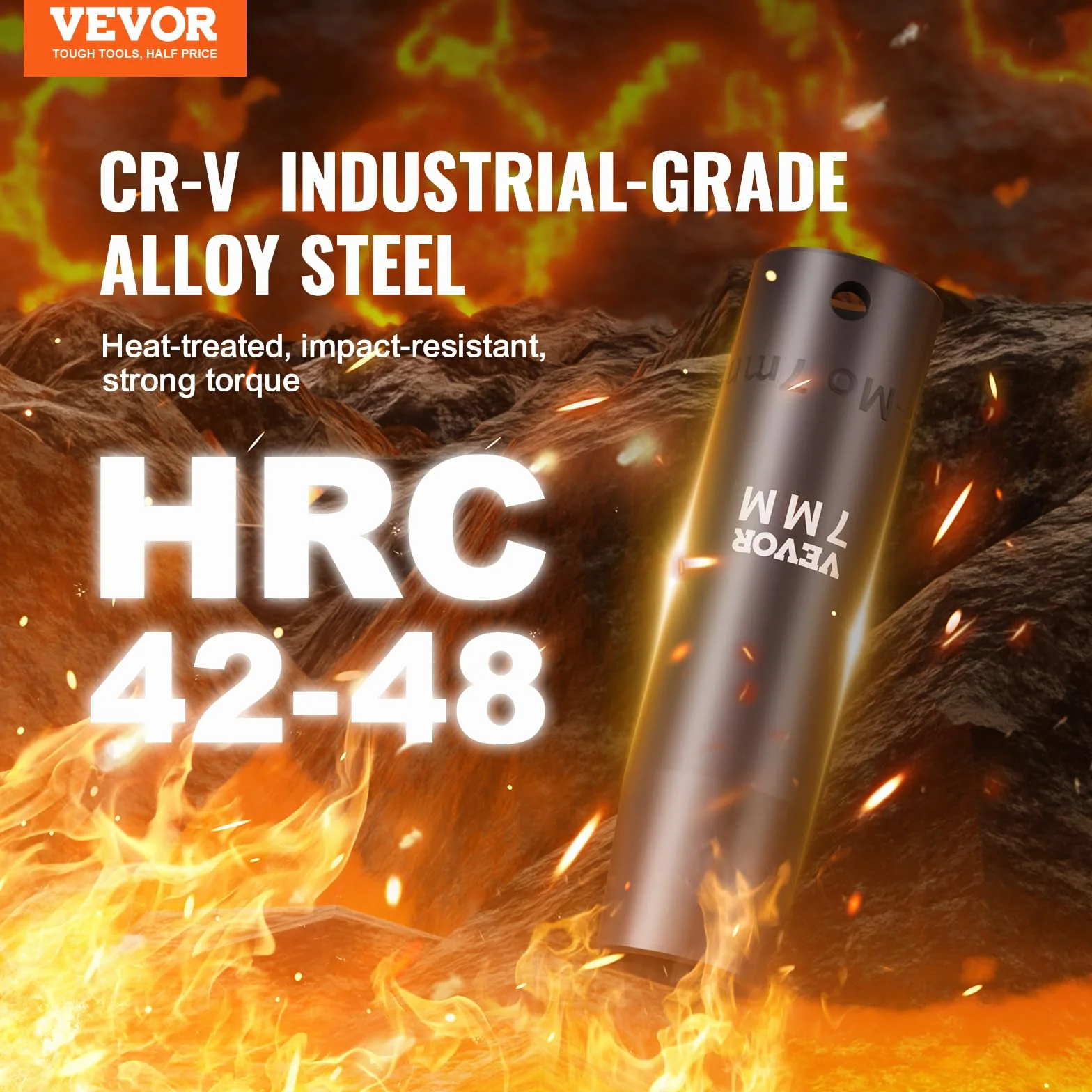 VEVOR Zestaw kluczy nasadowych 1/2 cala, stal stopowa CR-V, 33-częściowy zestaw kluczy nasadowych o głębokości 10-24 mm, klucz udarowy, HRC 42-48 wraz z walizką na narzędzia, metryczny wykrętak do